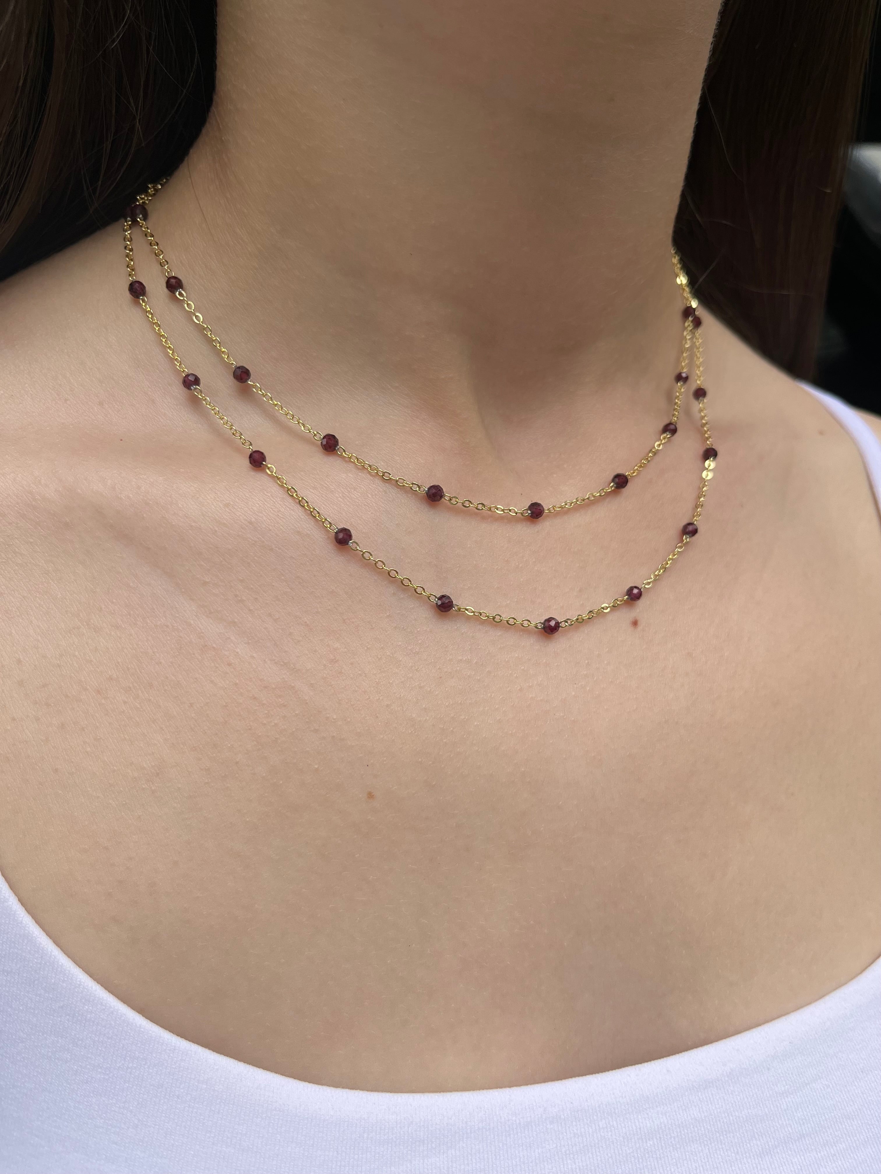 Layered Garnet necklace , 18K gold clasp