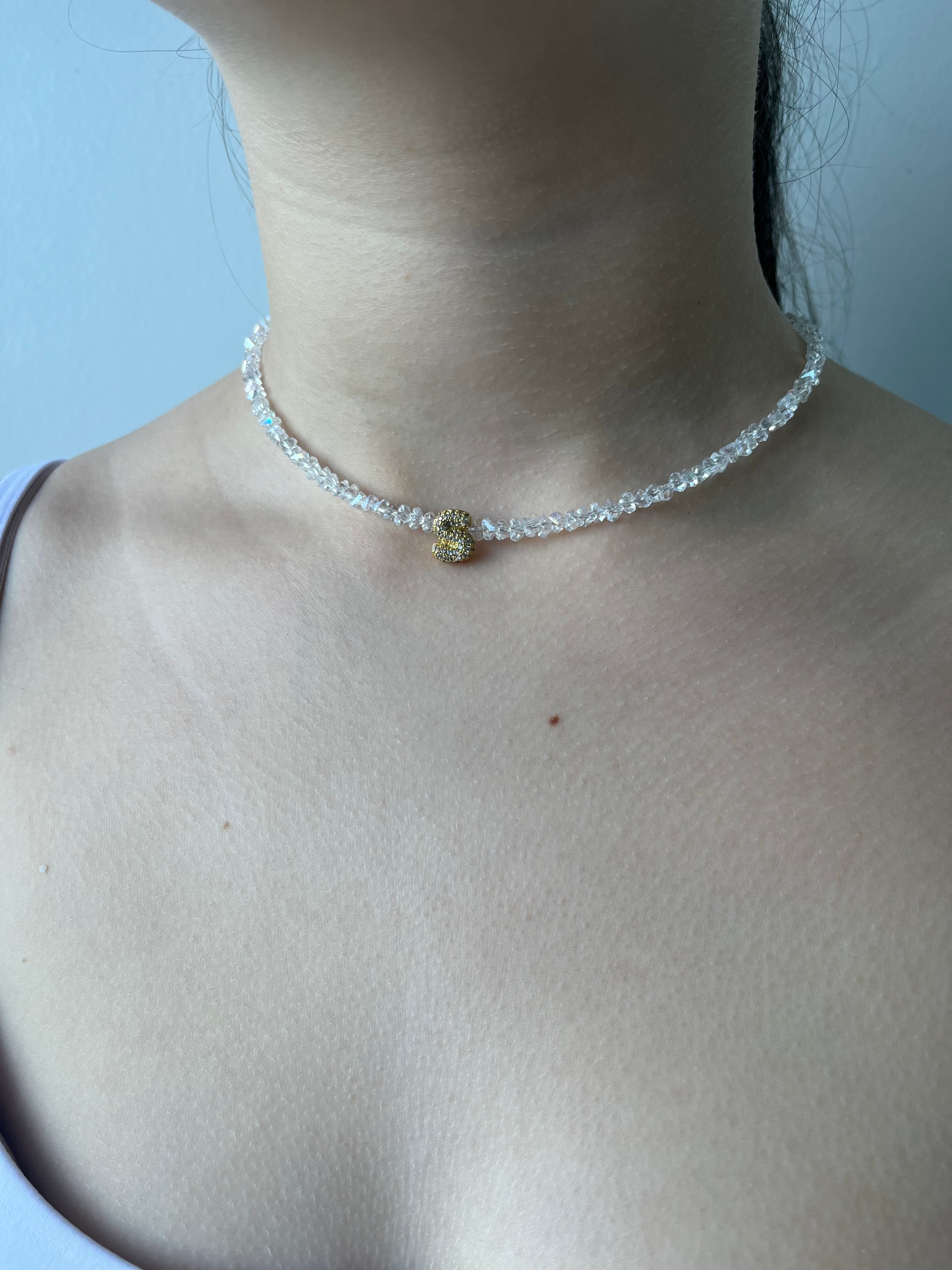 Initial Charm Clear Crystal Necklace – 18K Gold Plated, Cubic Zirconia