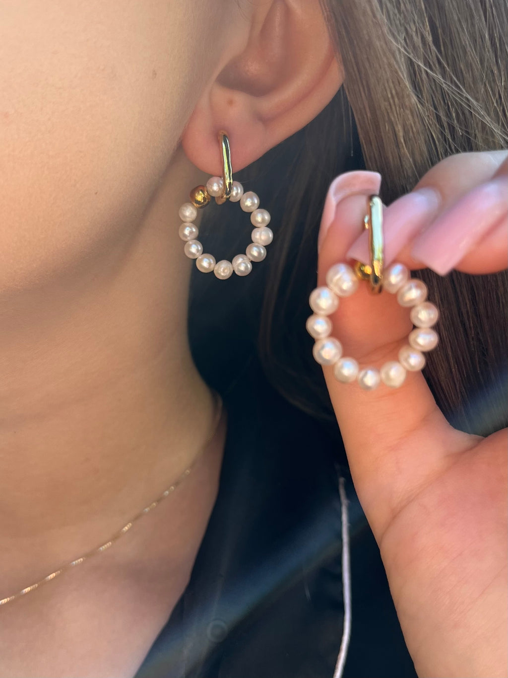 Natural Pearl Hoop Earrings