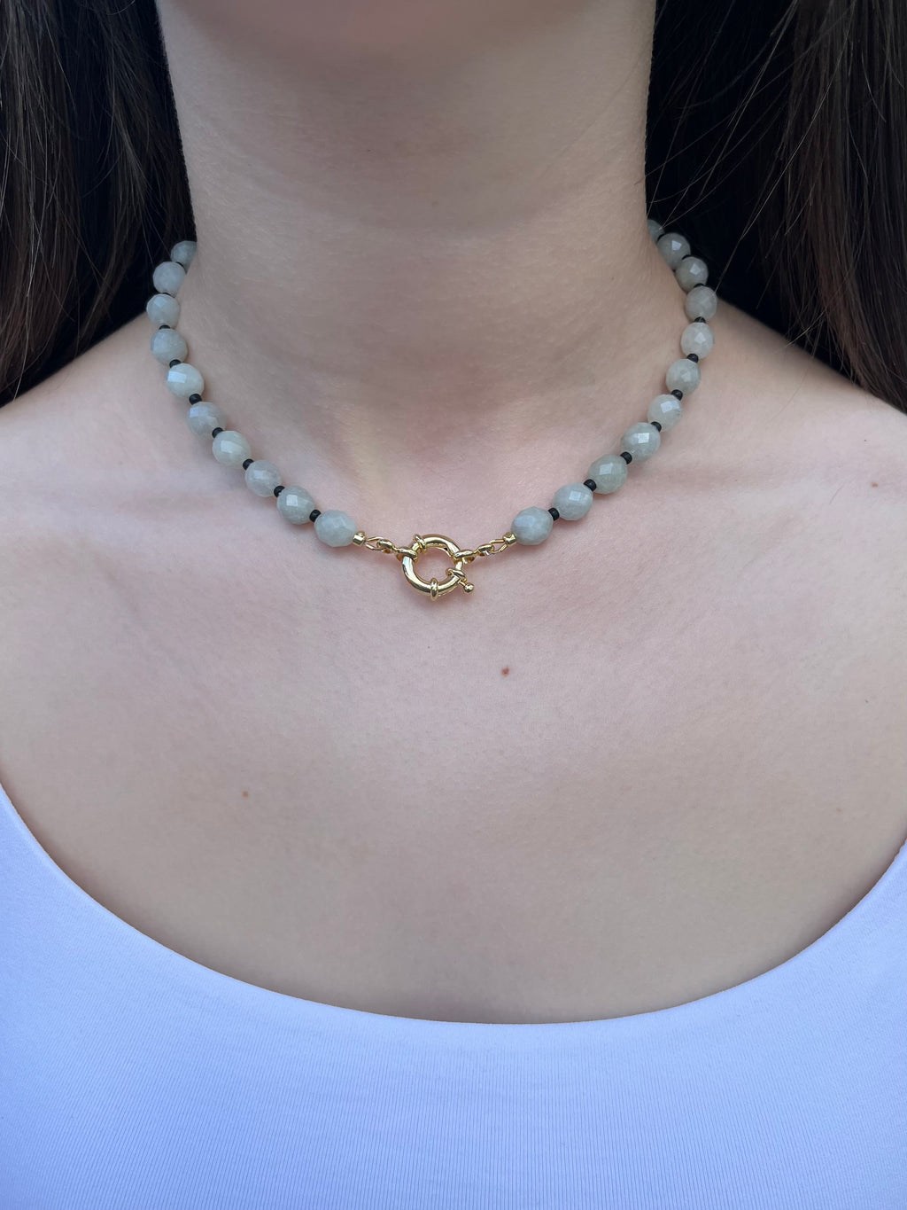 Natural Malaysia Jade Necklace with Gold clasp