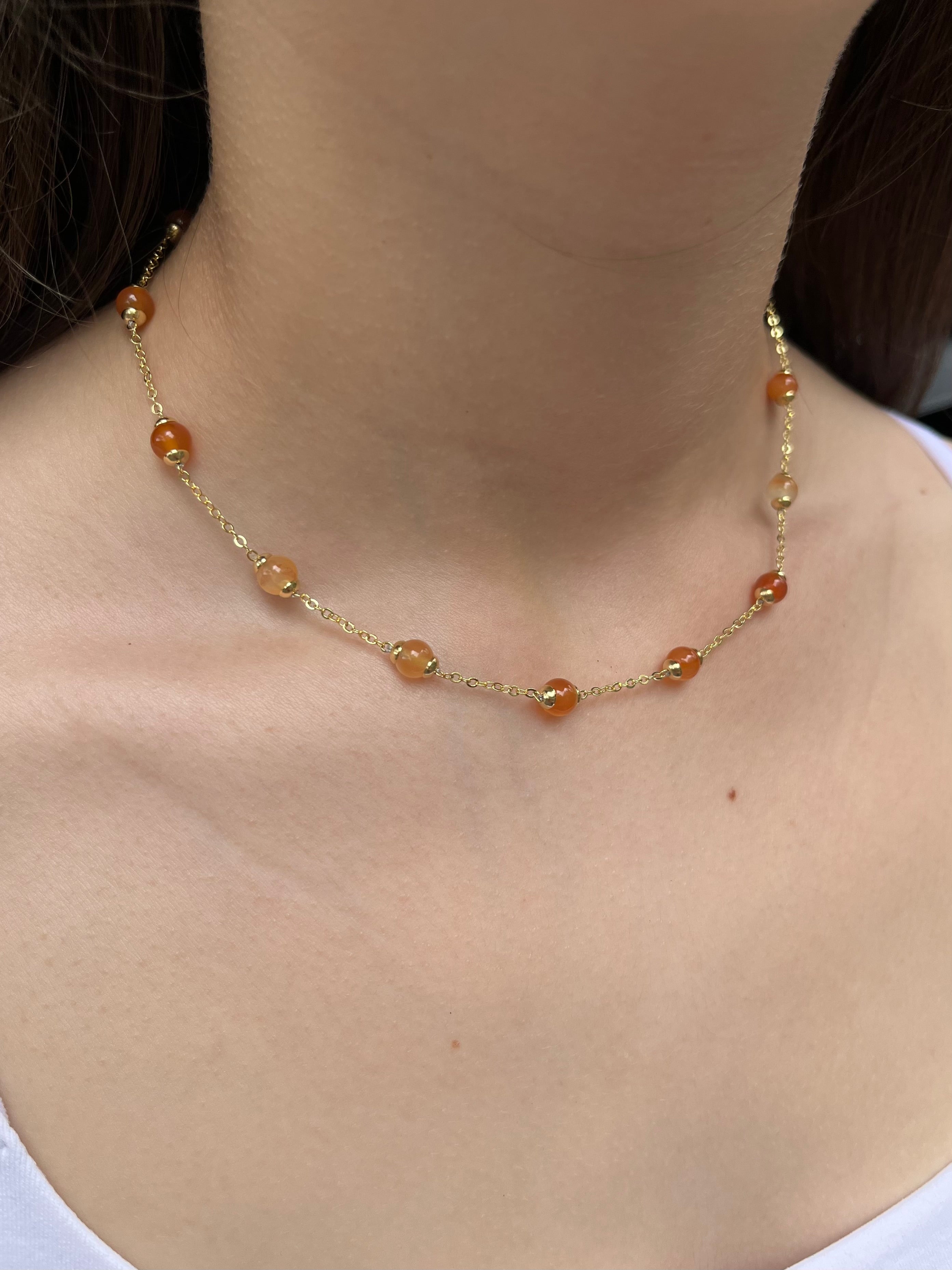 Natural Carnelian Necklace with 18K Gold chain