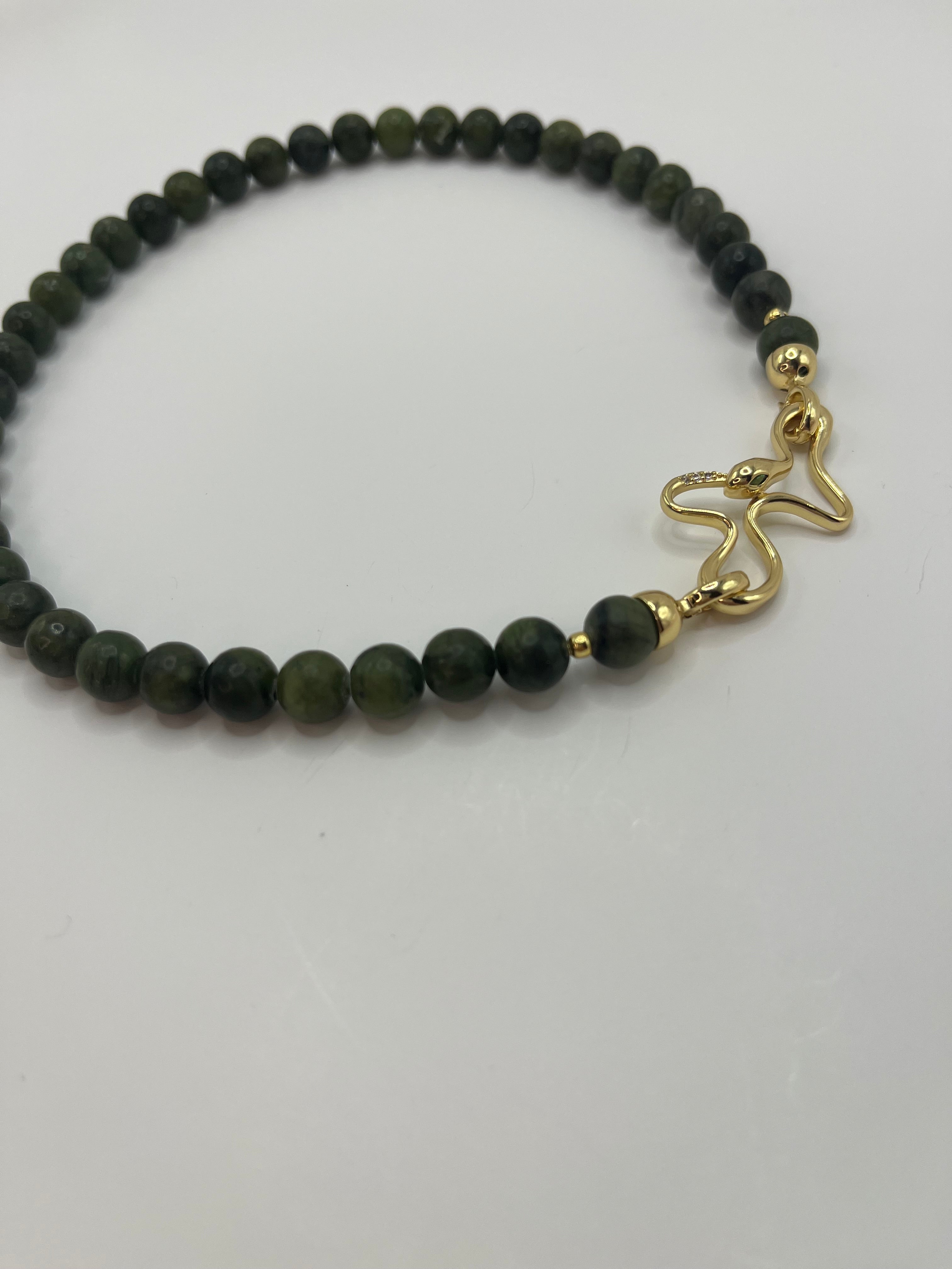 Natural Taiwan Jade Necklace with 18K Gold Snake Clasp