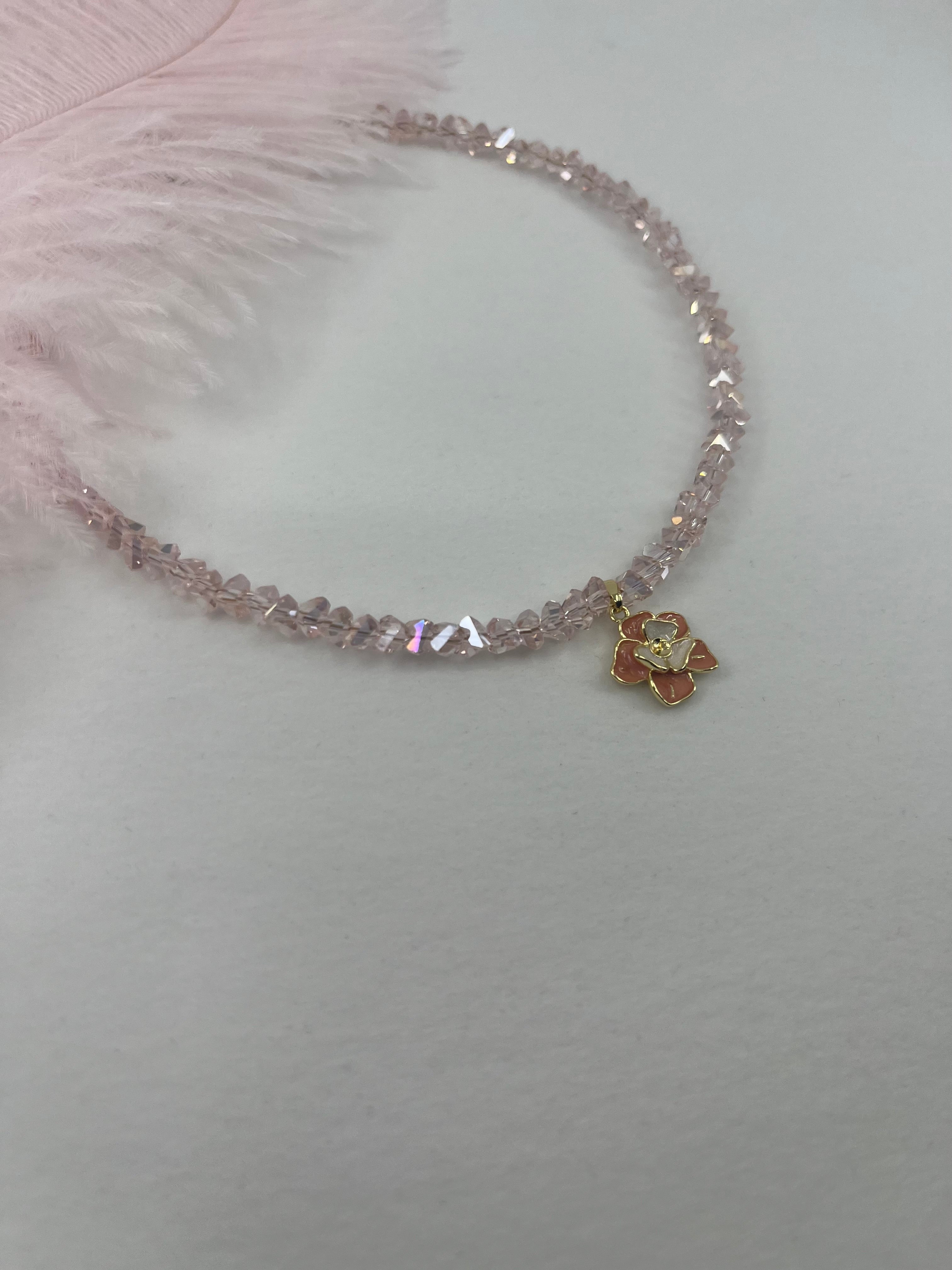 Enamel Flower Crystal Choker Necklace – 18K Gold Plated