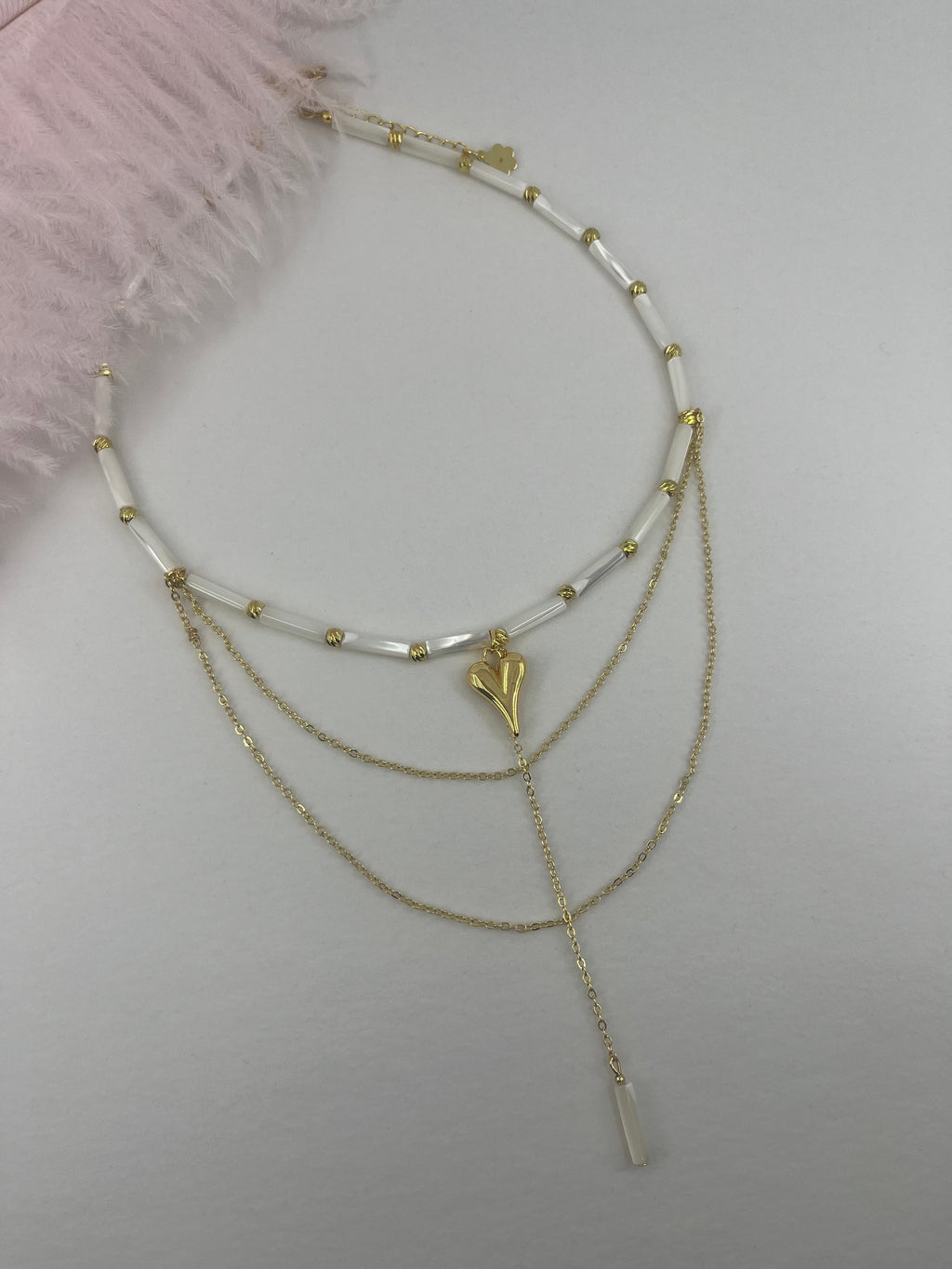Layered Natural Trochus Shell Heart Necklace, 18K Gold-Plated