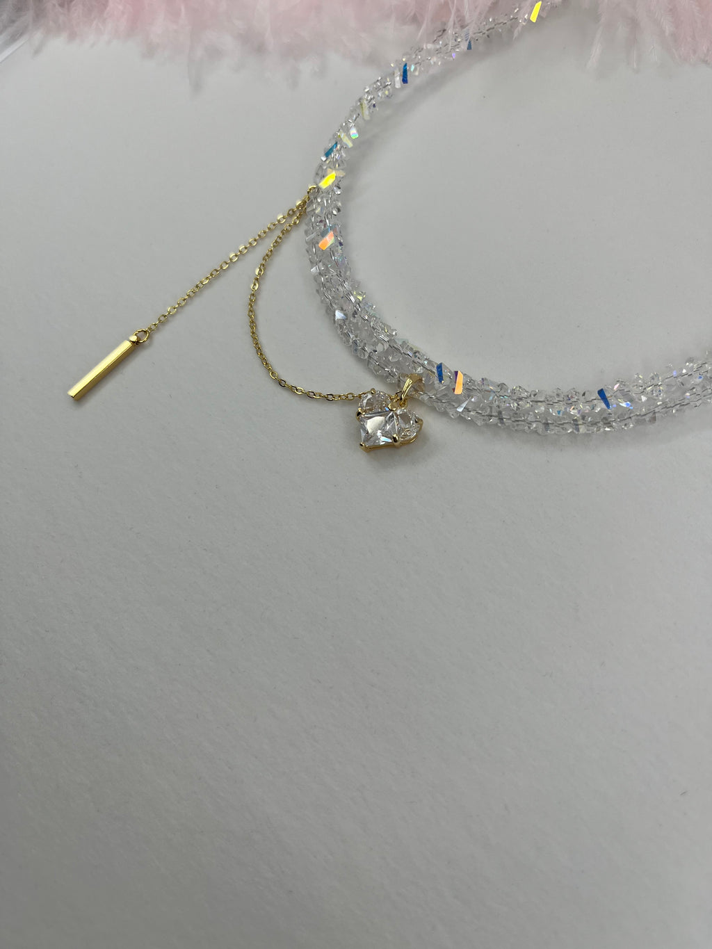 Set: Heart Crystal Choker Necklace and Earrings – 18K Gold Plated, Cubic Zirconia, Nickel Free