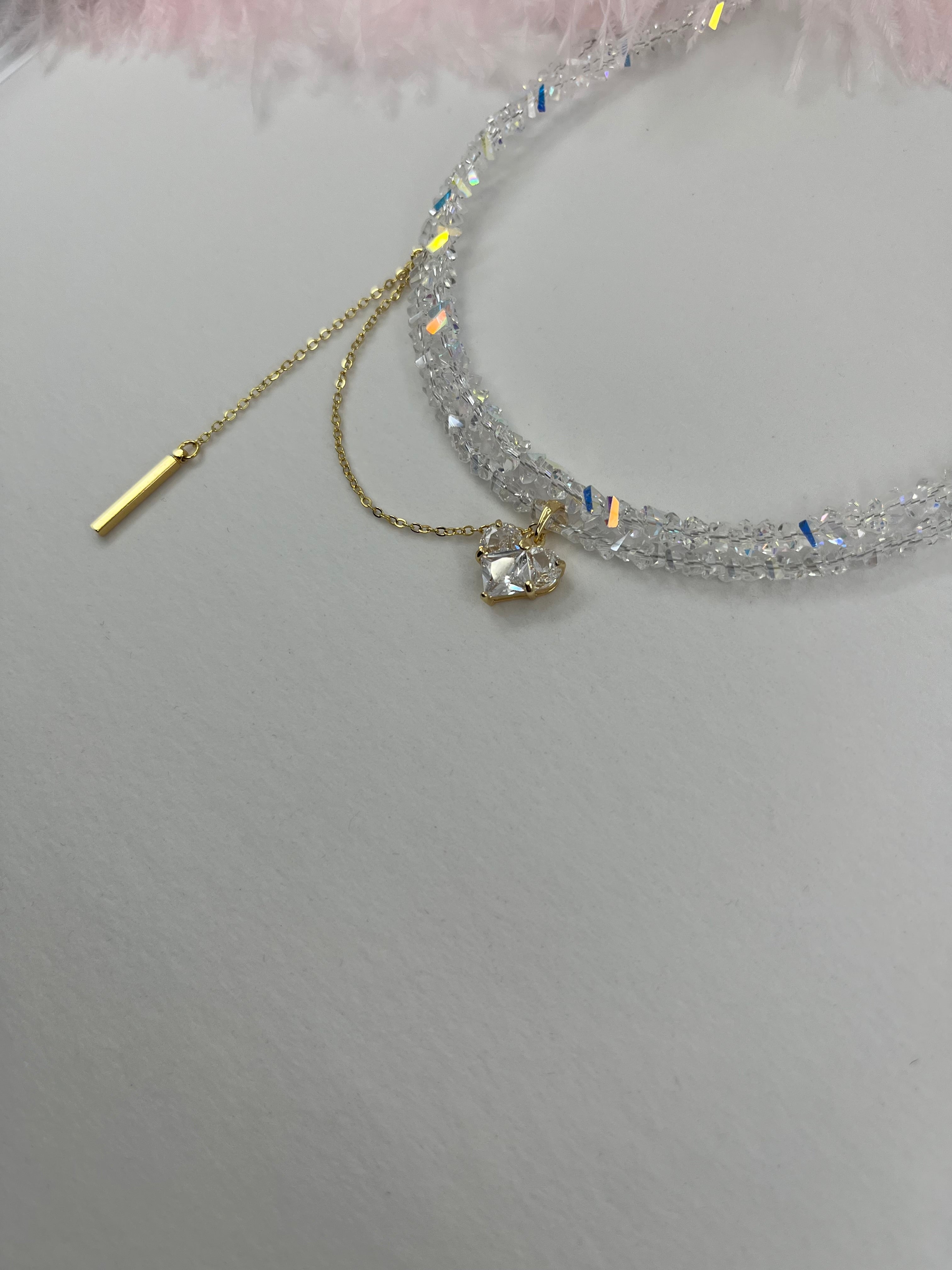 Set: Heart Crystal Choker Necklace and Earrings – 18K Gold Plated, Cubic Zirconia, Nickel Free