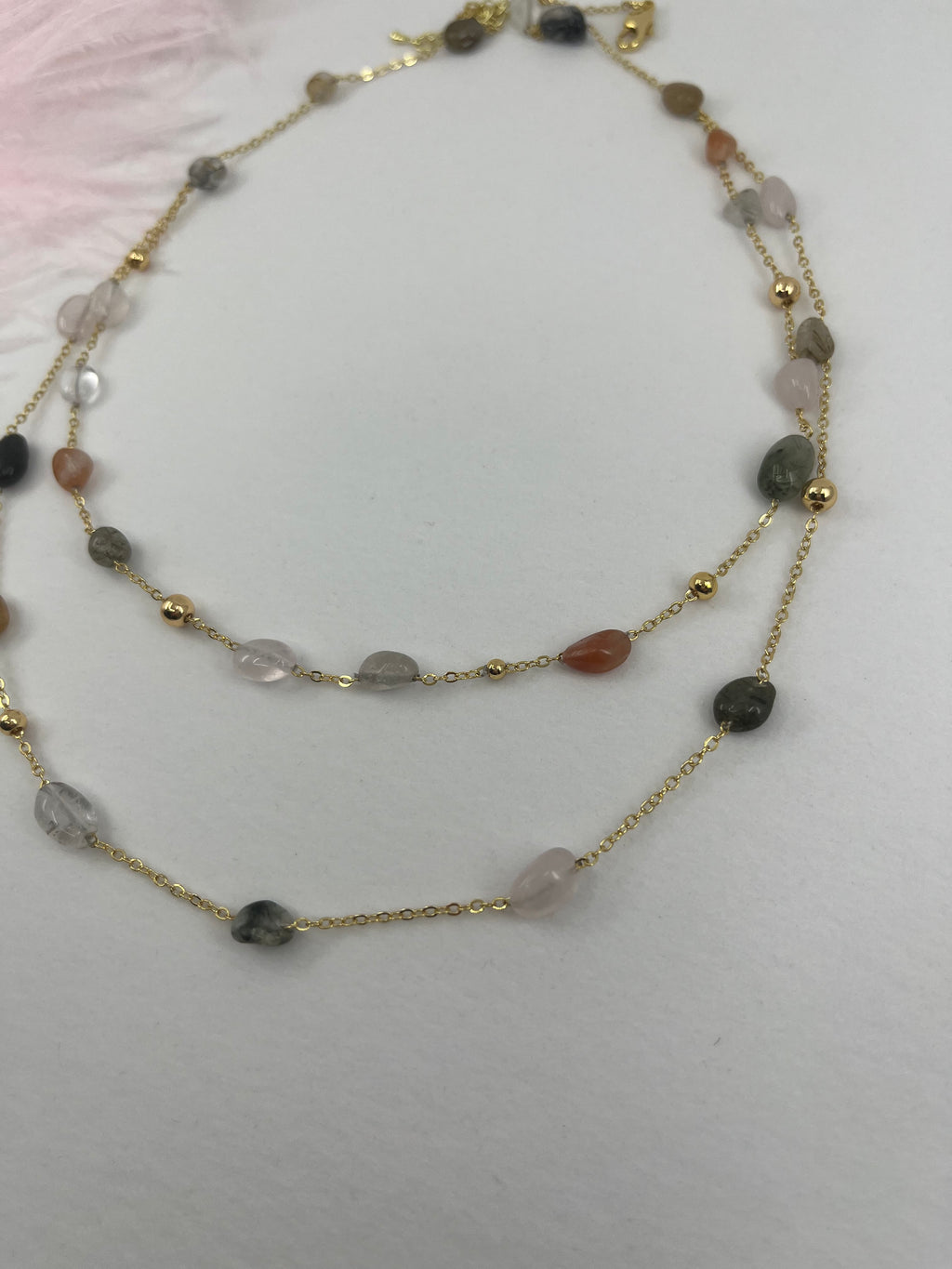 Layered Rutilated Quartz Necklace: 18K Gold Plated Chain