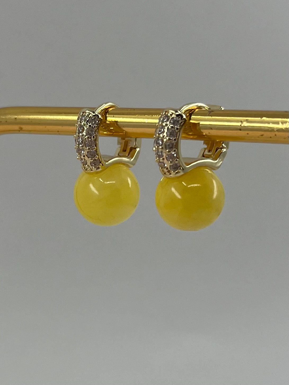 Natural yellow Jade Gold Zirconia Earrings
