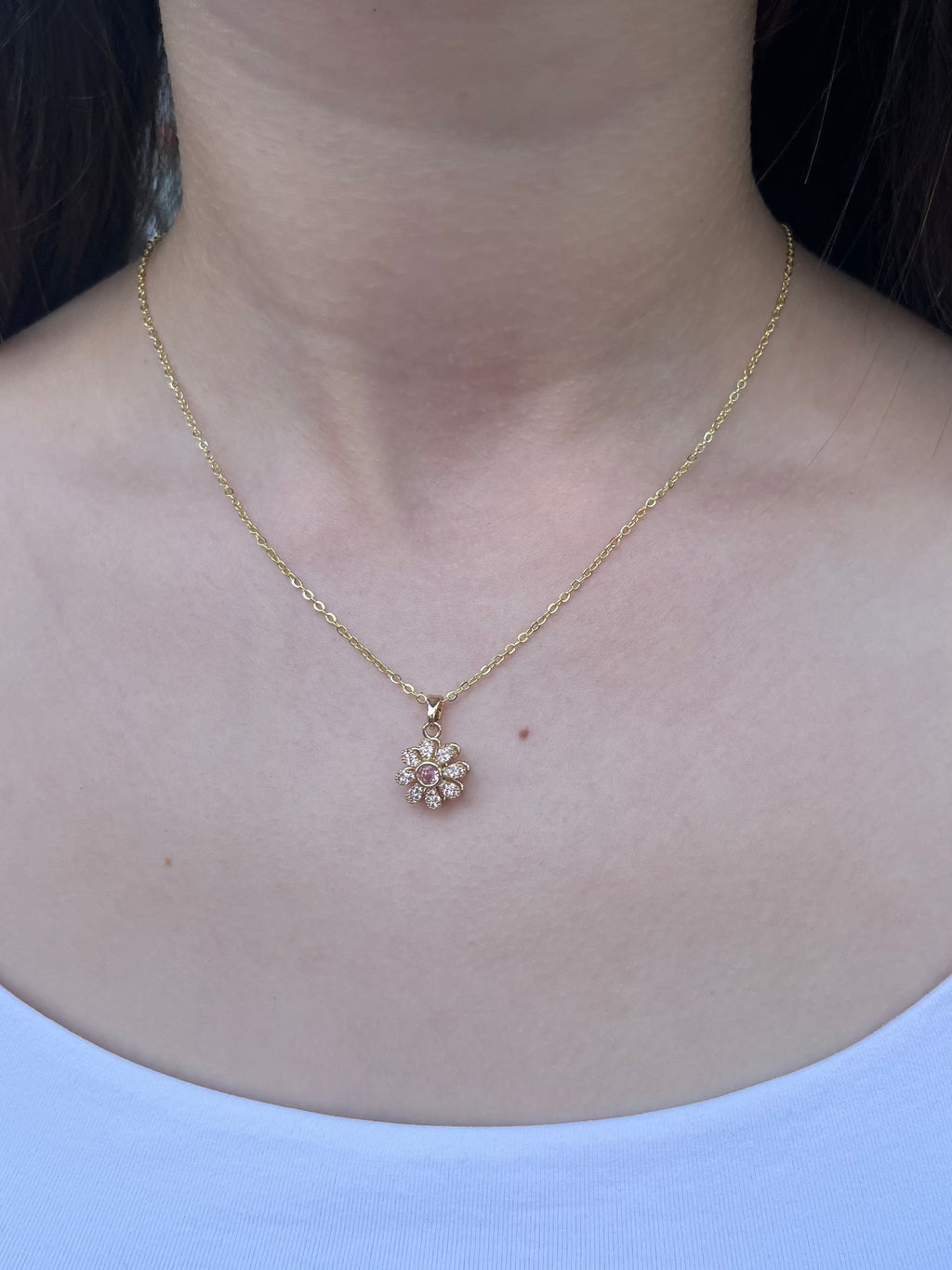 18K Gold Flower Spinner Pendant Necklace