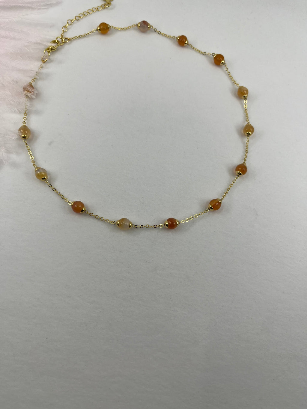 Natural Carnelian Necklace with 18K Gold chain
