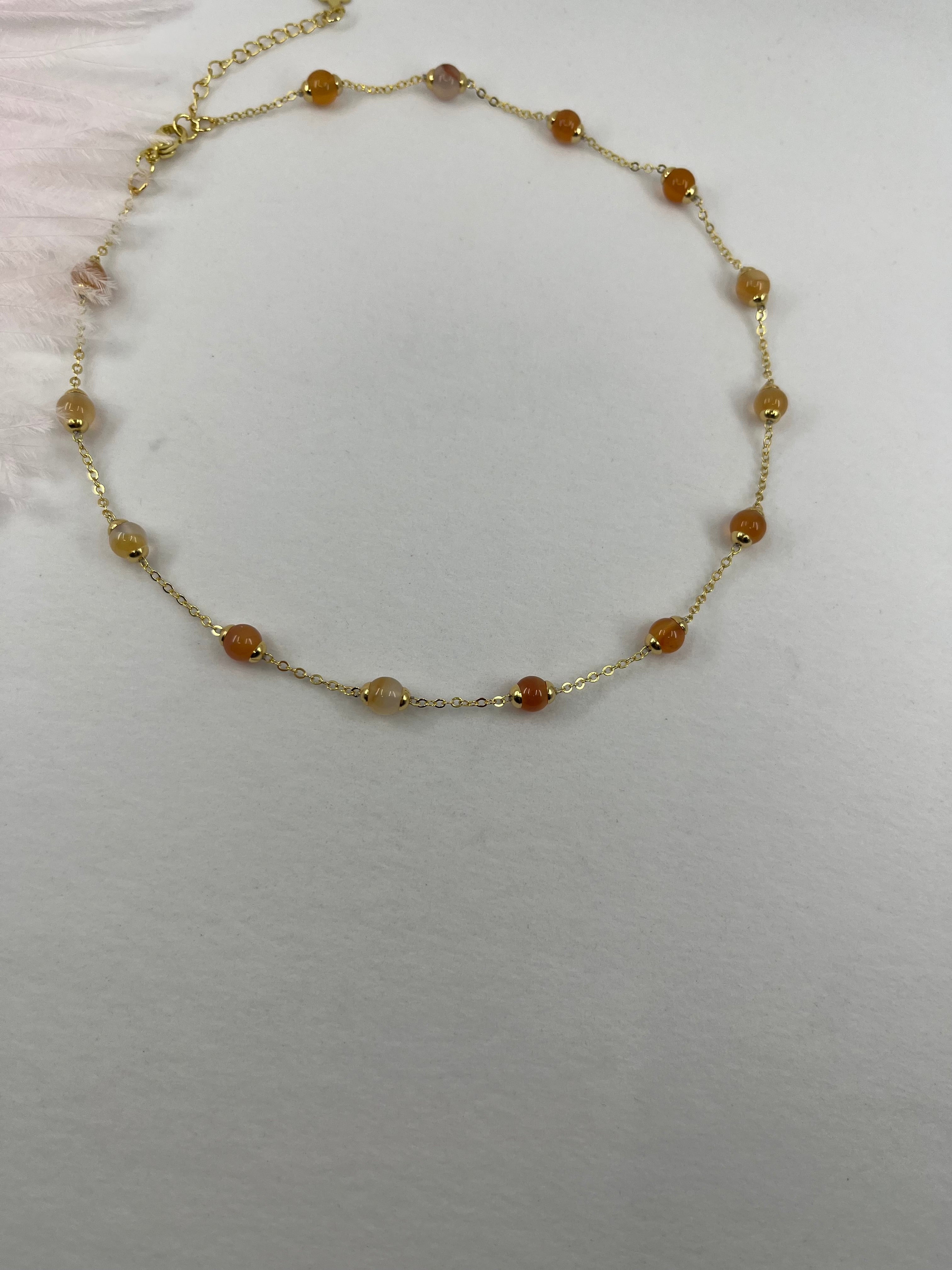 Natural Carnelian Necklace with 18K Gold chain