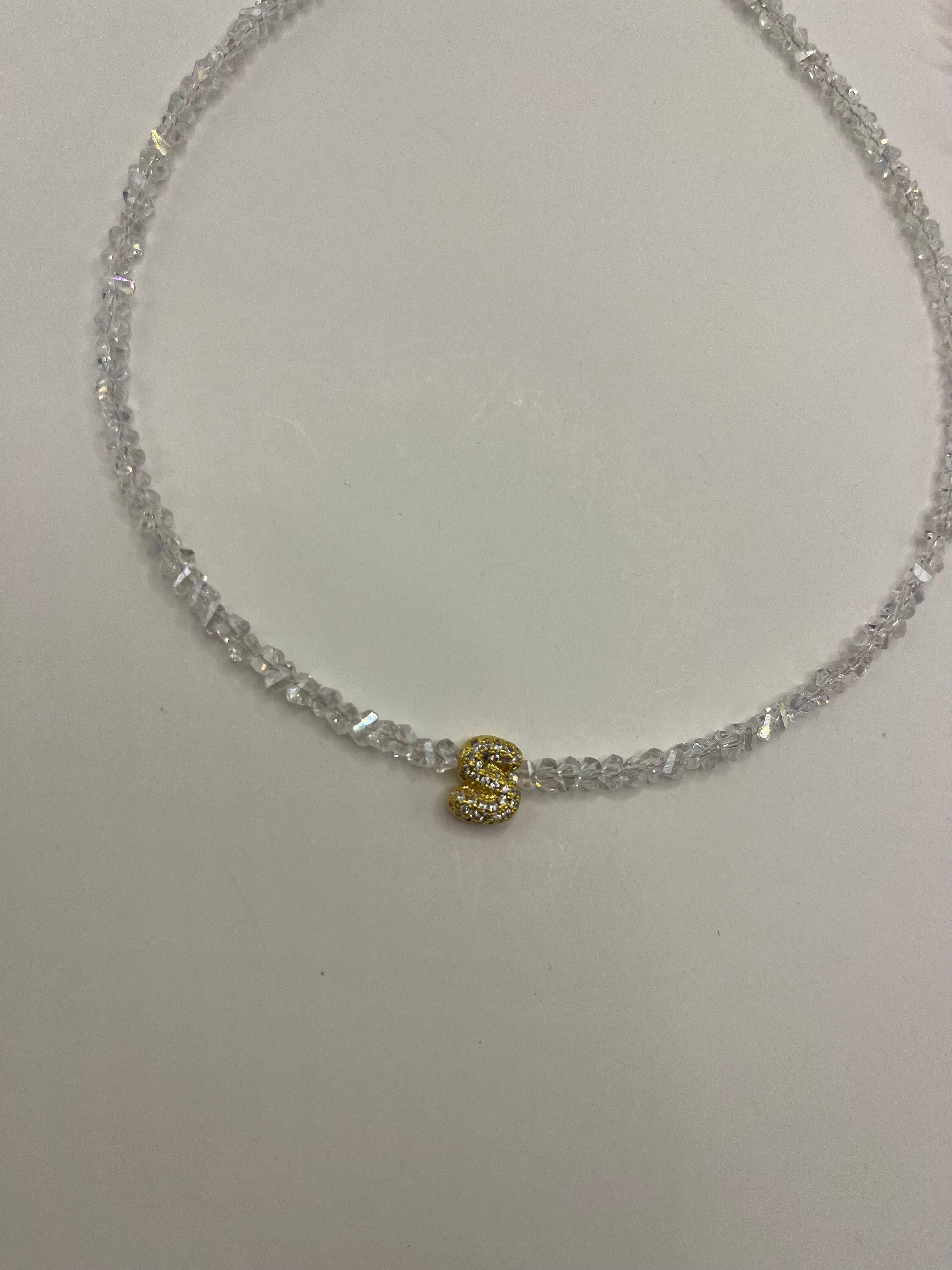 Initial Charm Clear Crystal Necklace – 18K Gold Plated, Cubic Zirconia