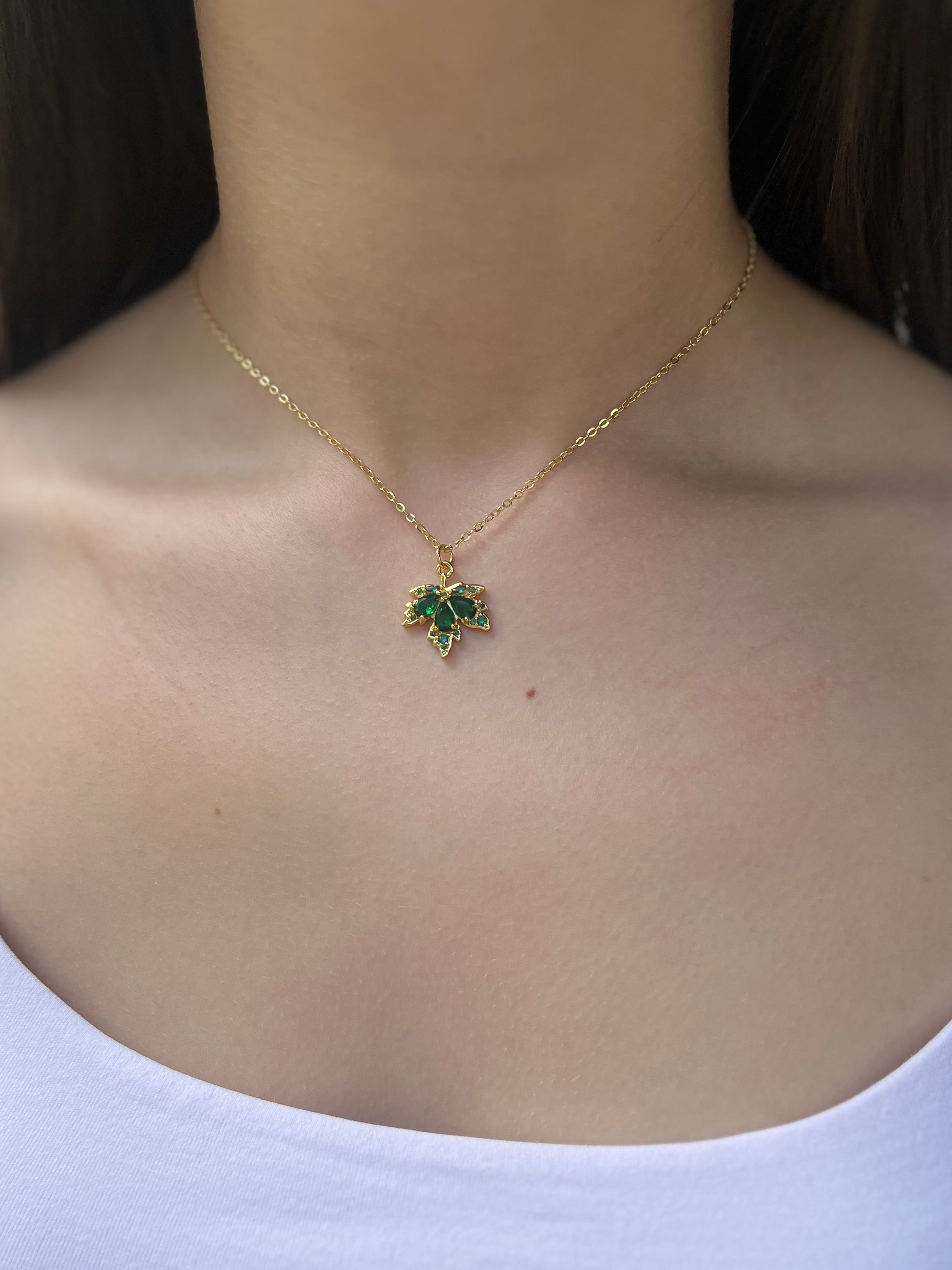 Necklace with 18K Gold maple leaf pendant