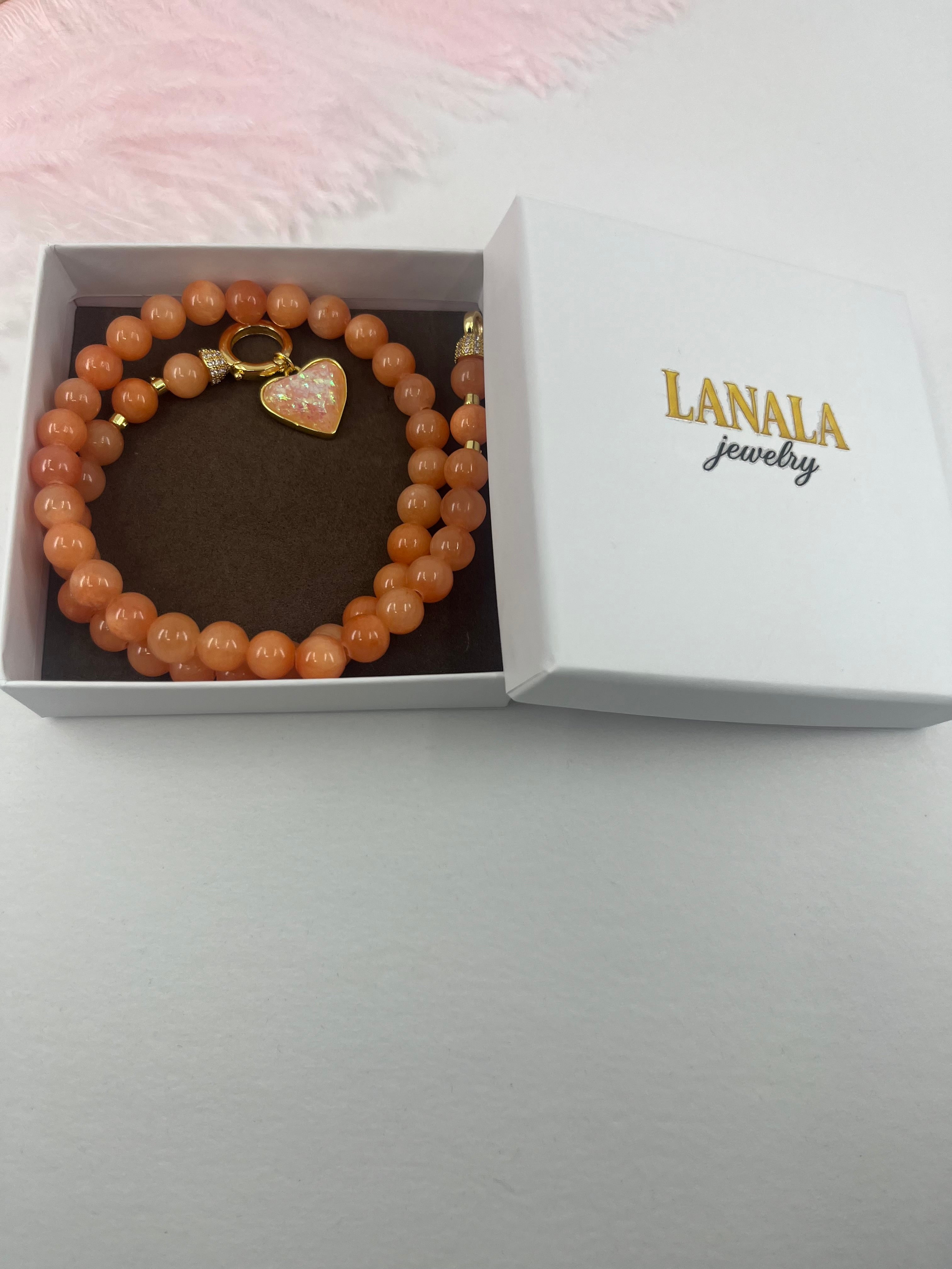 Natural Coral Jade Necklace with Heart Pendant