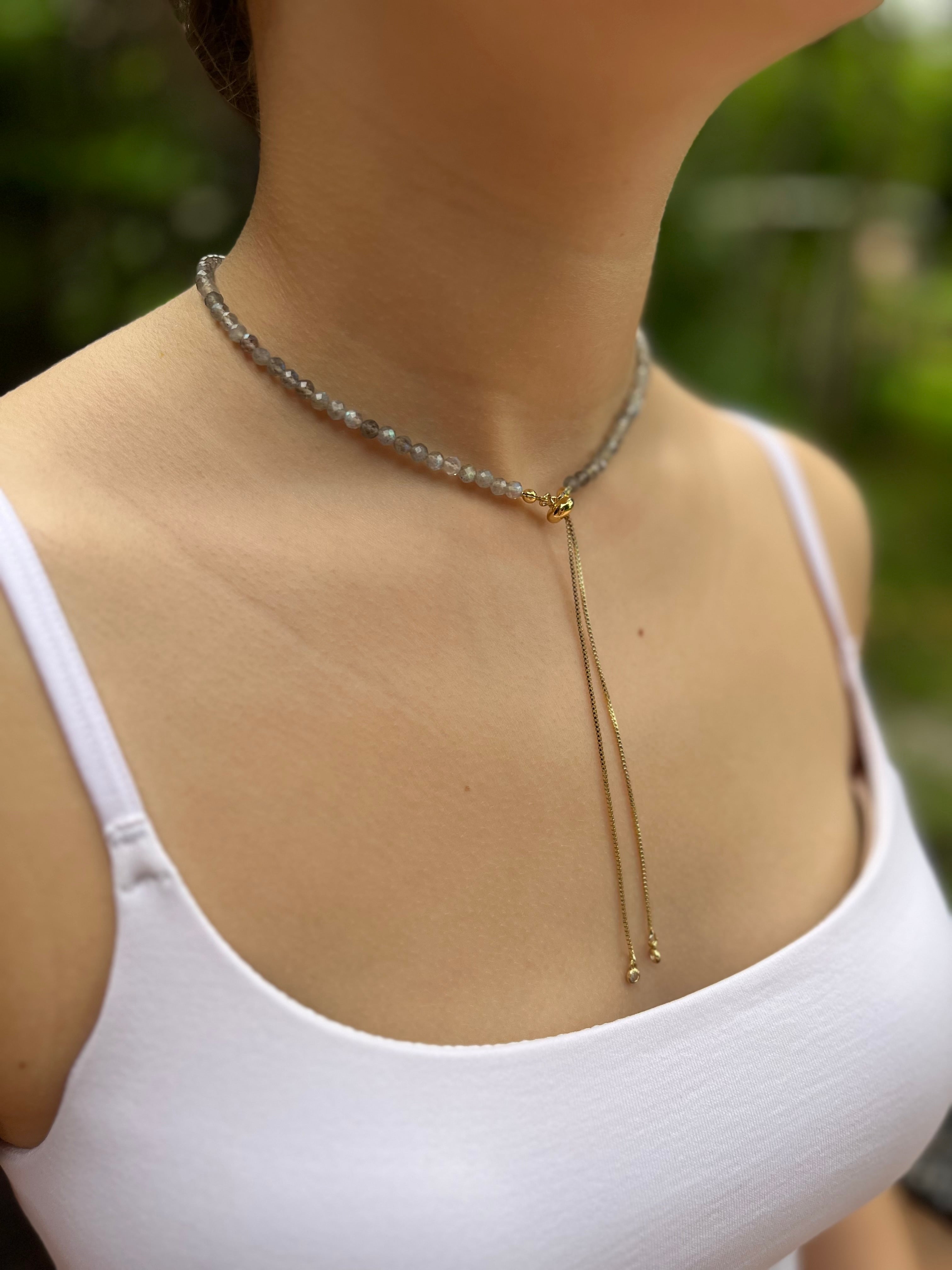 Labradorite Slider Y-Necklace, 18k gold plated