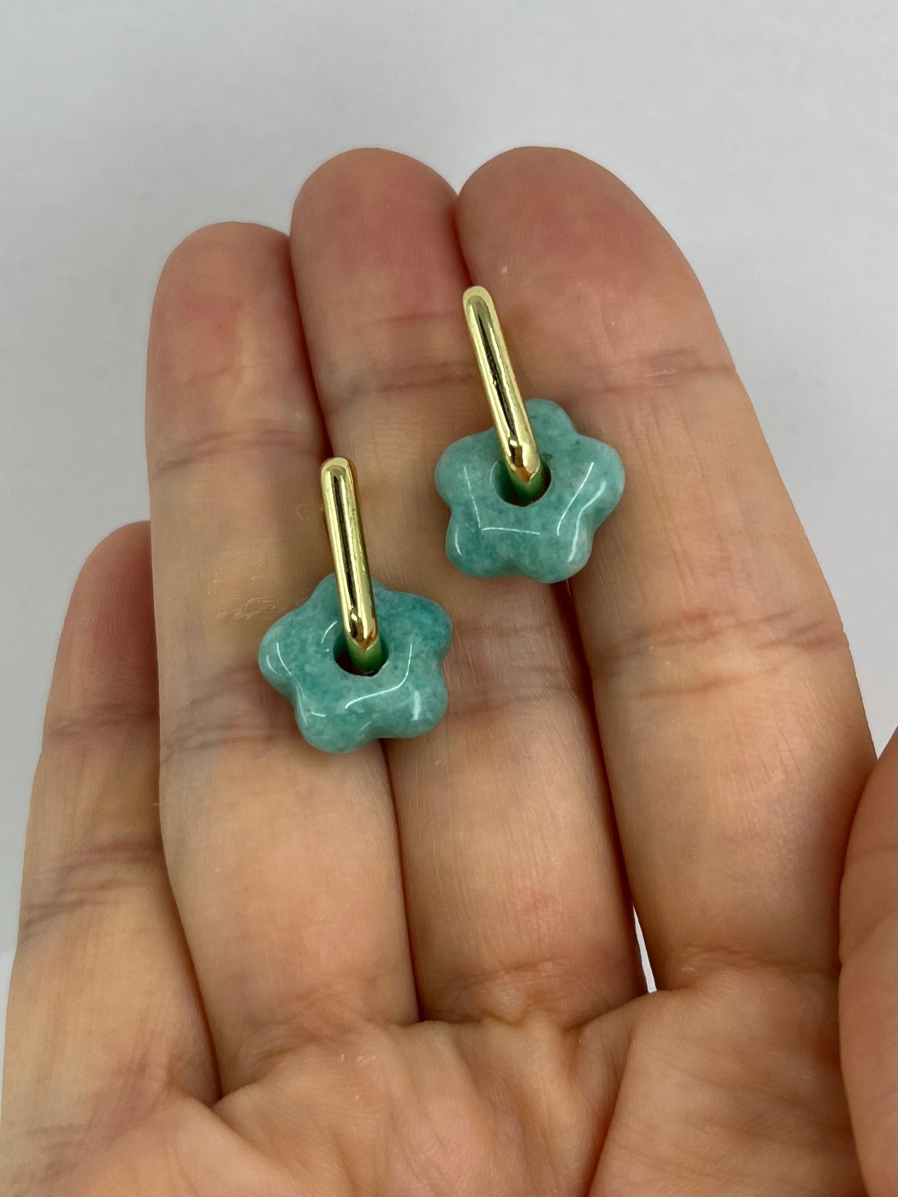 Amazonite flower Earrings, 18K Gold Plated