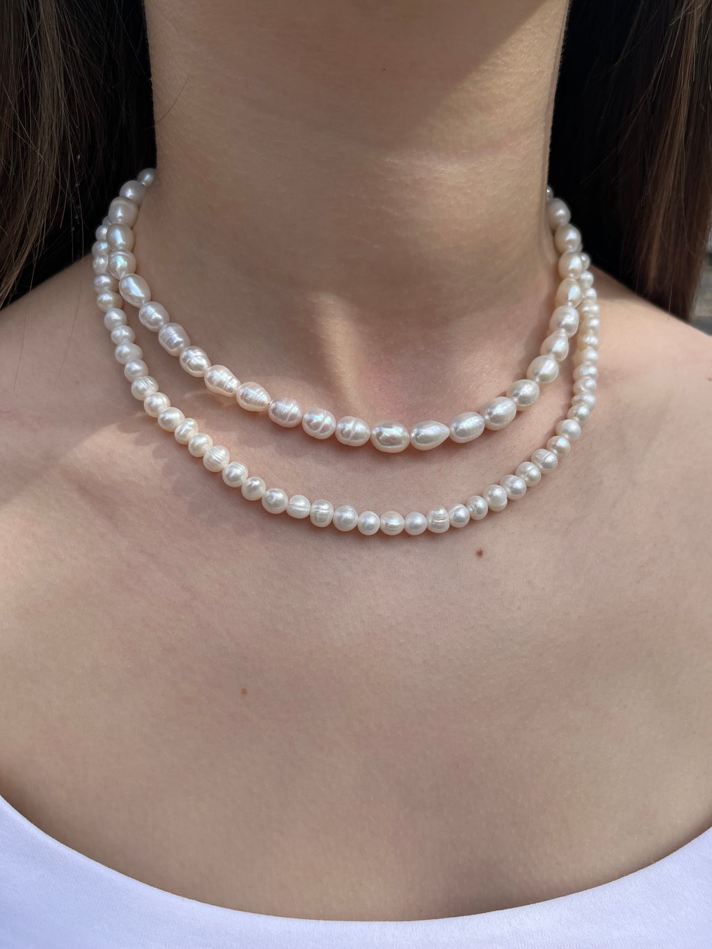 Layered Natural Pearl Necklace with 925 Sterling Silver Bowknot Clasp, Gift Box