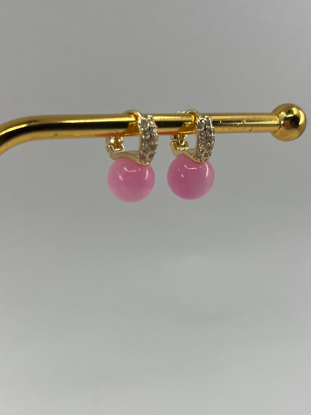Natural pink Jade Gold Zirconia Earrings