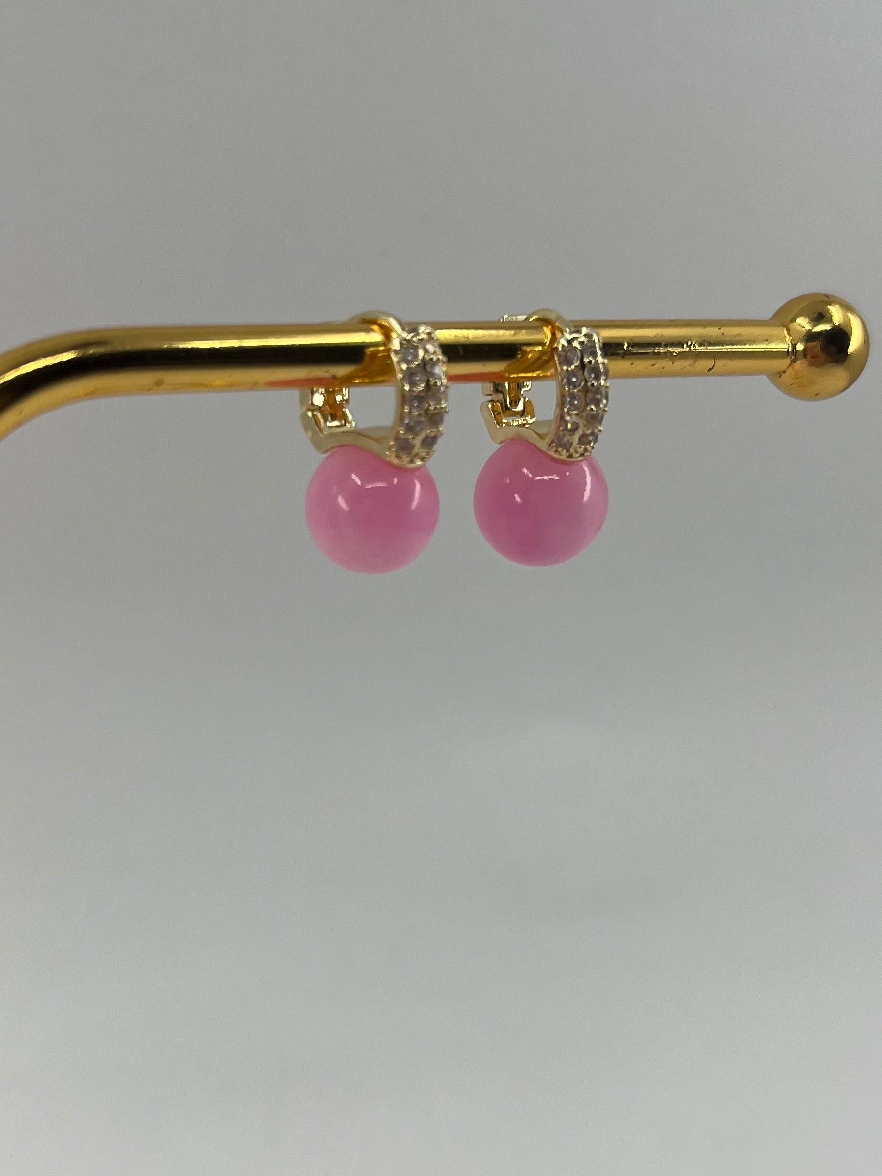 Natural pink Jade Gold Zirconia Earrings