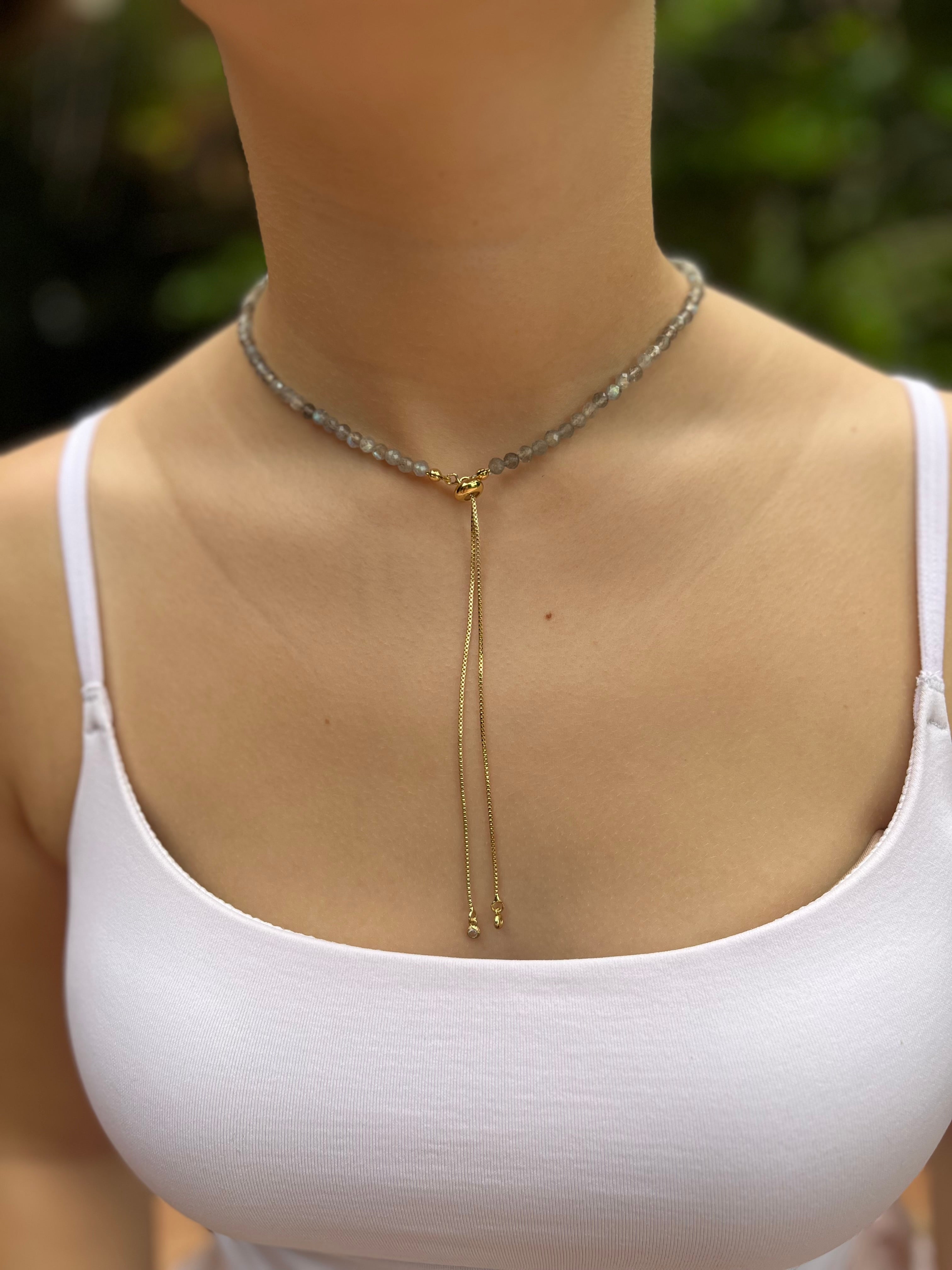 Labradorite Slider Y-Necklace, 18k gold plated