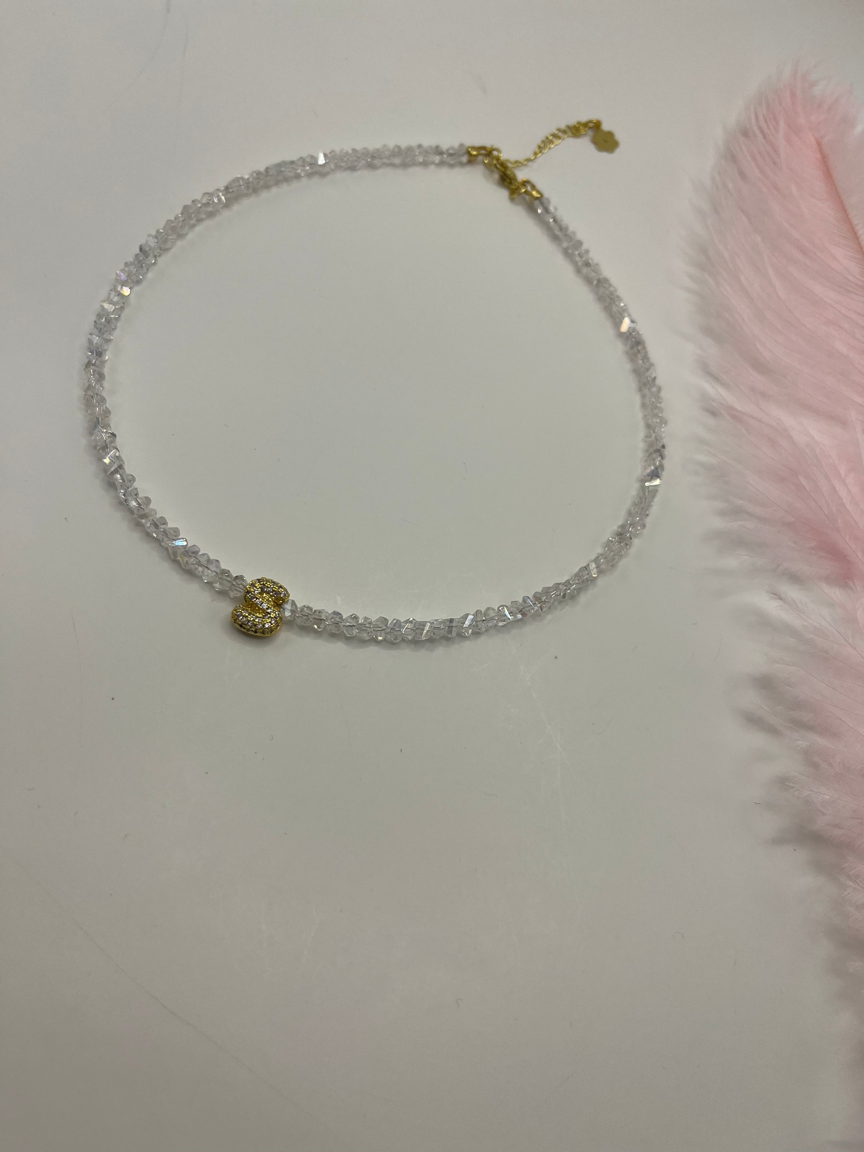 Initial Charm Clear Crystal Necklace – 18K Gold Plated, Cubic Zirconia