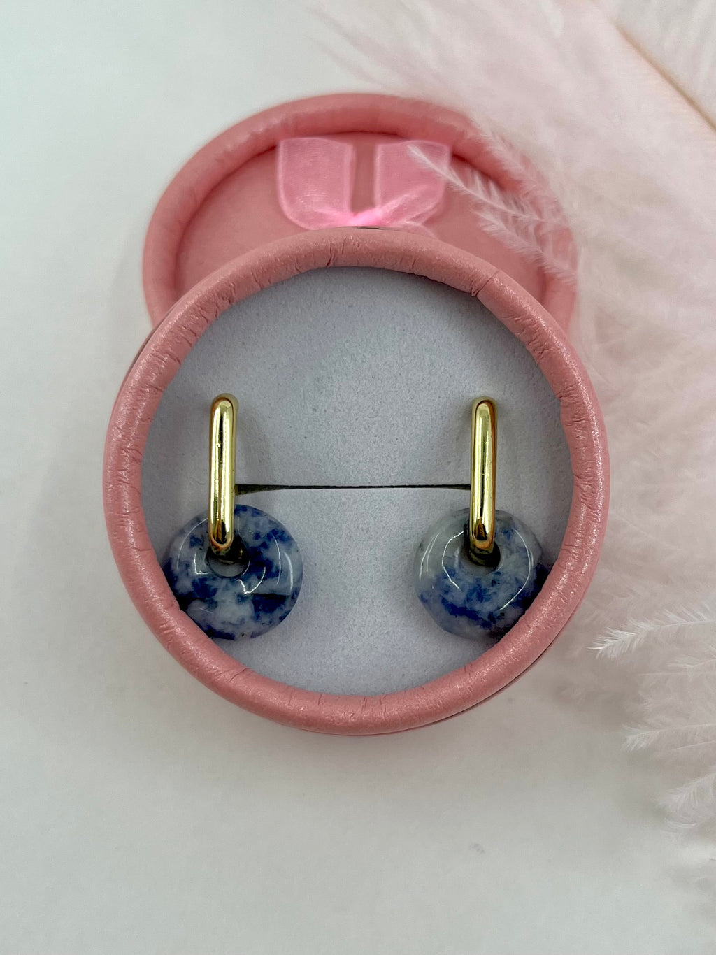 Blue spot jasper donut Earrings, 18K Gold Plated