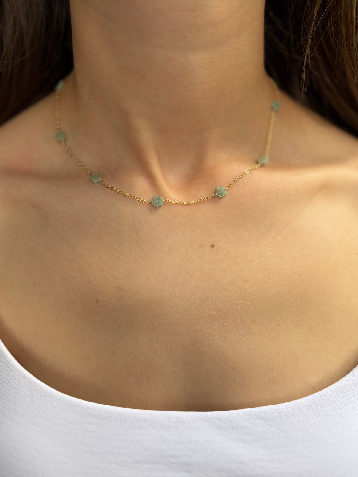 Aventurine flower Earrings and Necklace, 18K Gold Plated