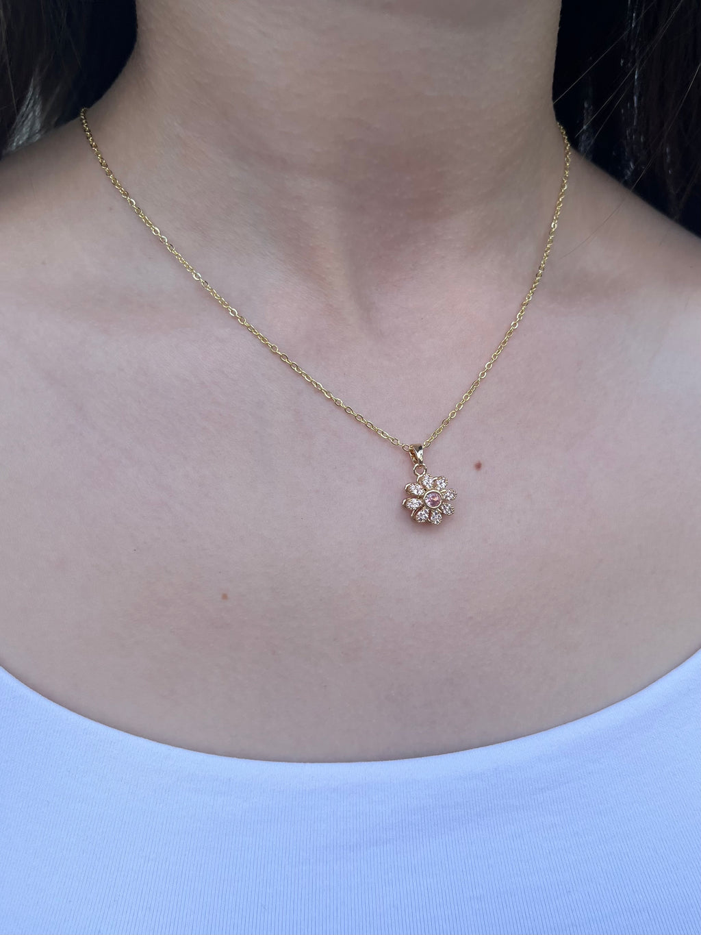 18K Gold Flower Spinner Pendant Necklace