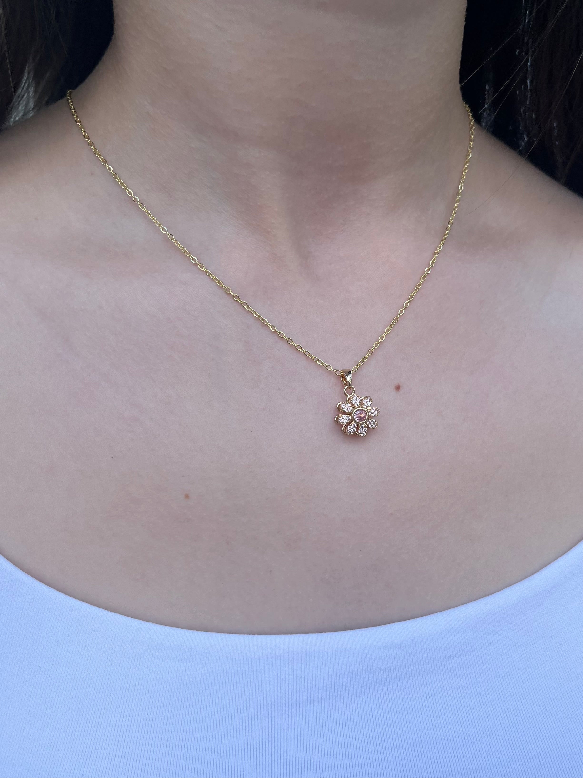 18K Gold Flower Spinner Pendant Necklace