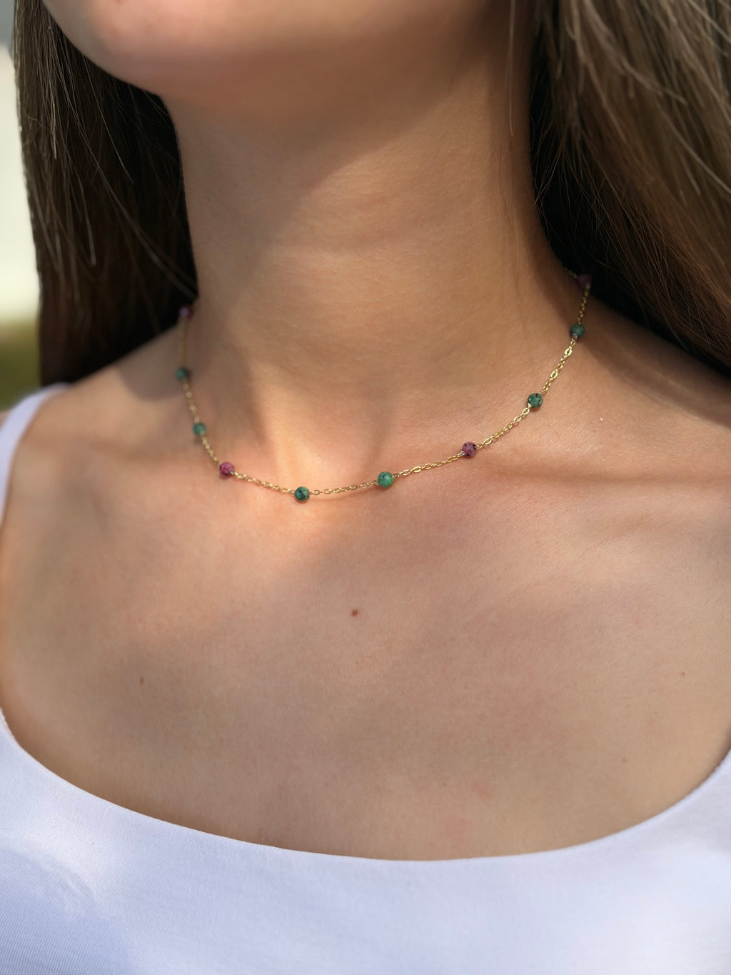 Epidote Necklace, 18K Gold Plated