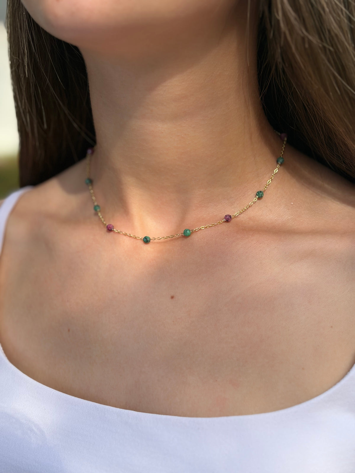 Epidote Necklace, 18K Gold Plated