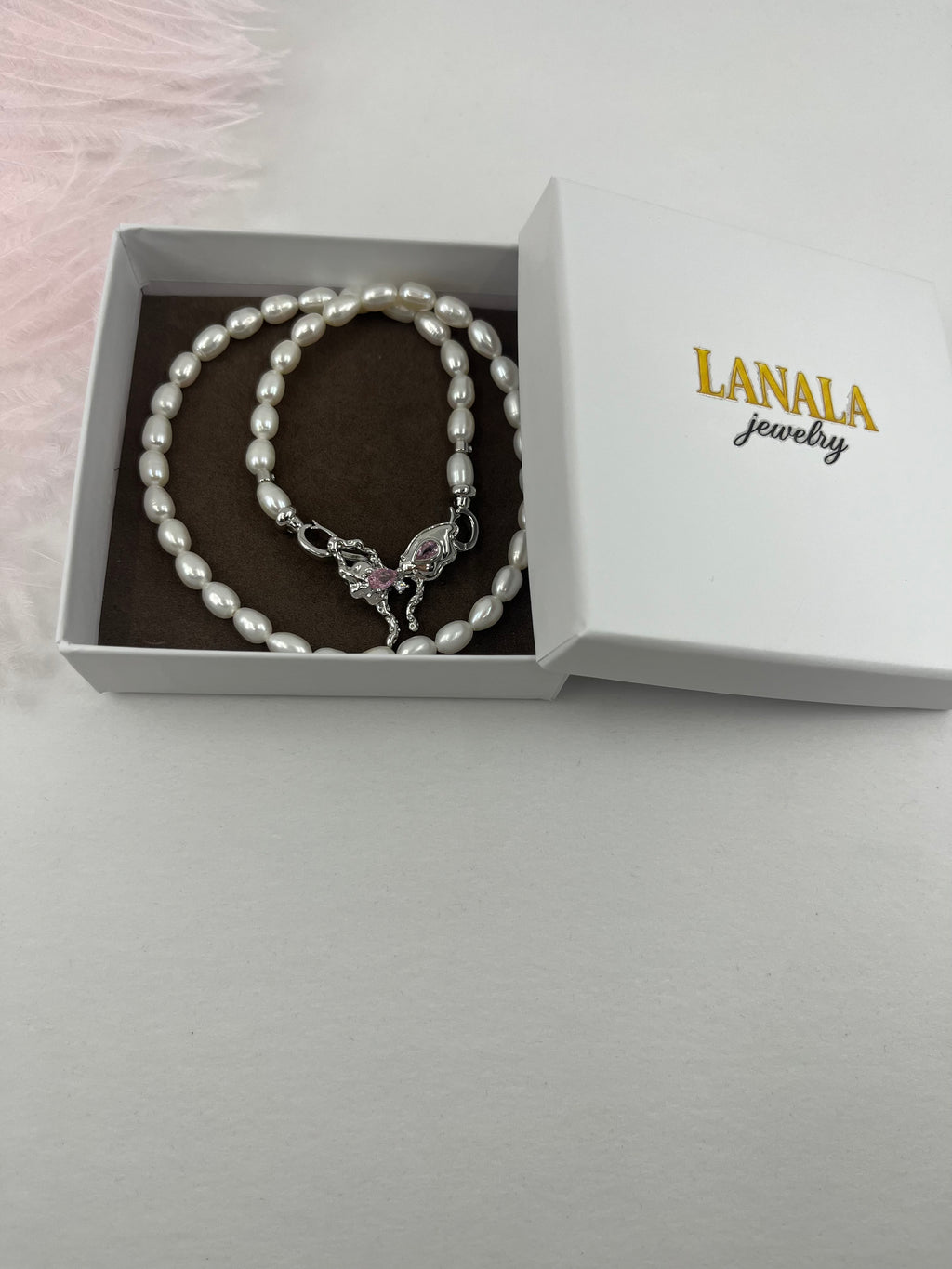 Natural Pearl Necklace with butterfly Clasp