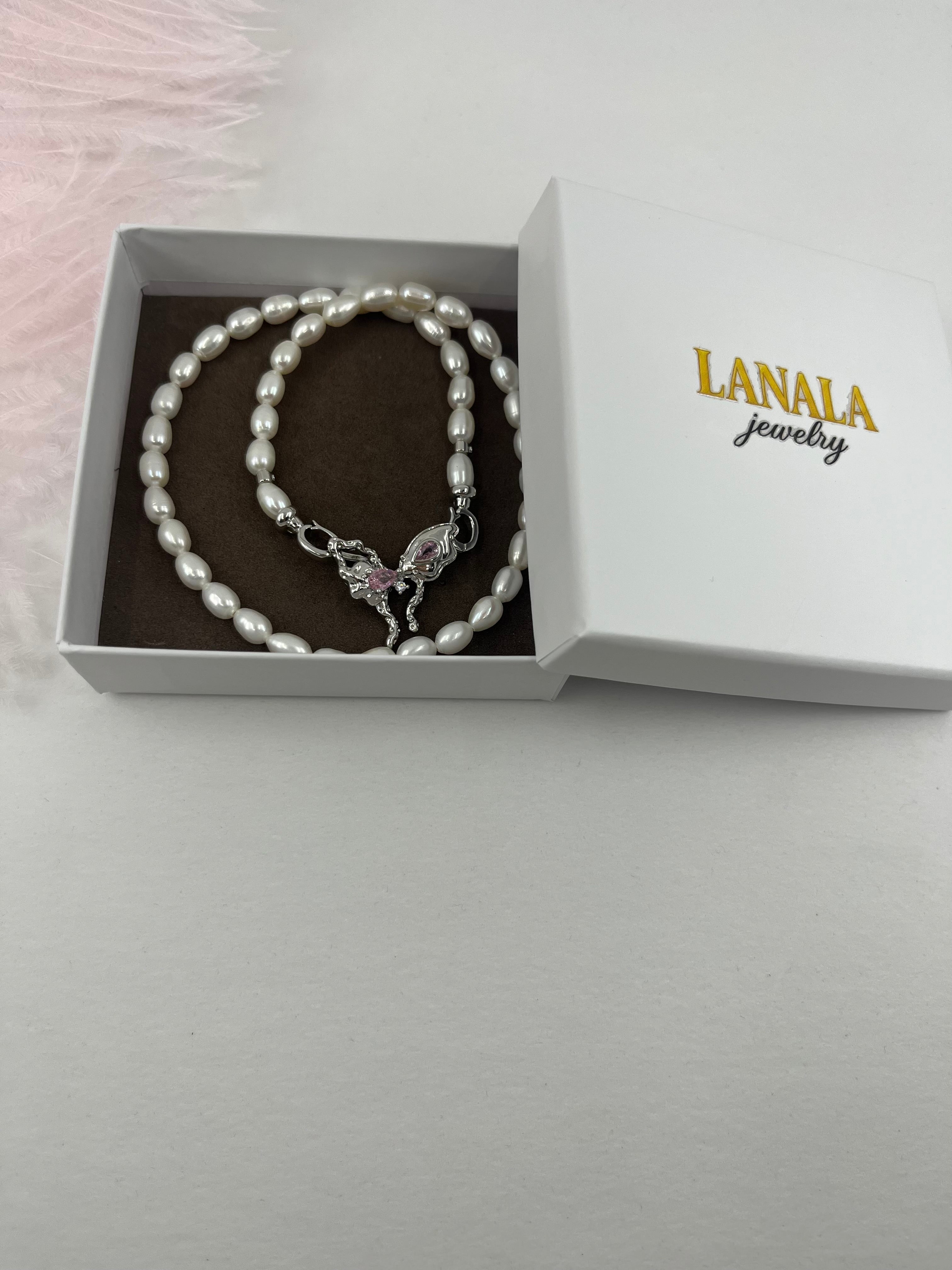 Natural Pearl Necklace with butterfly Clasp