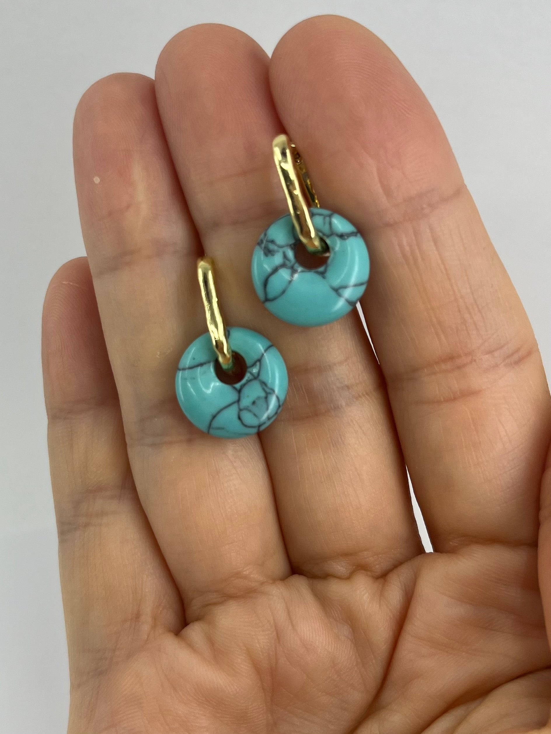 Synthetic Turquoise donut Earrings,18K Gold Plated