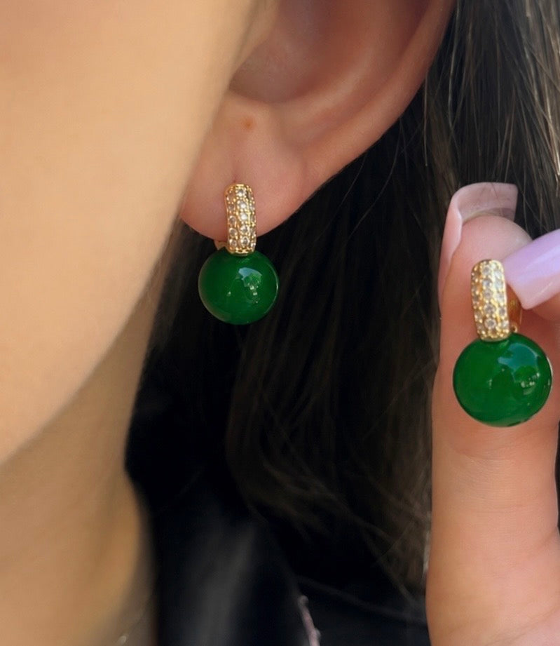 Natural Malaysia Jade Gold Zirconia Earrings