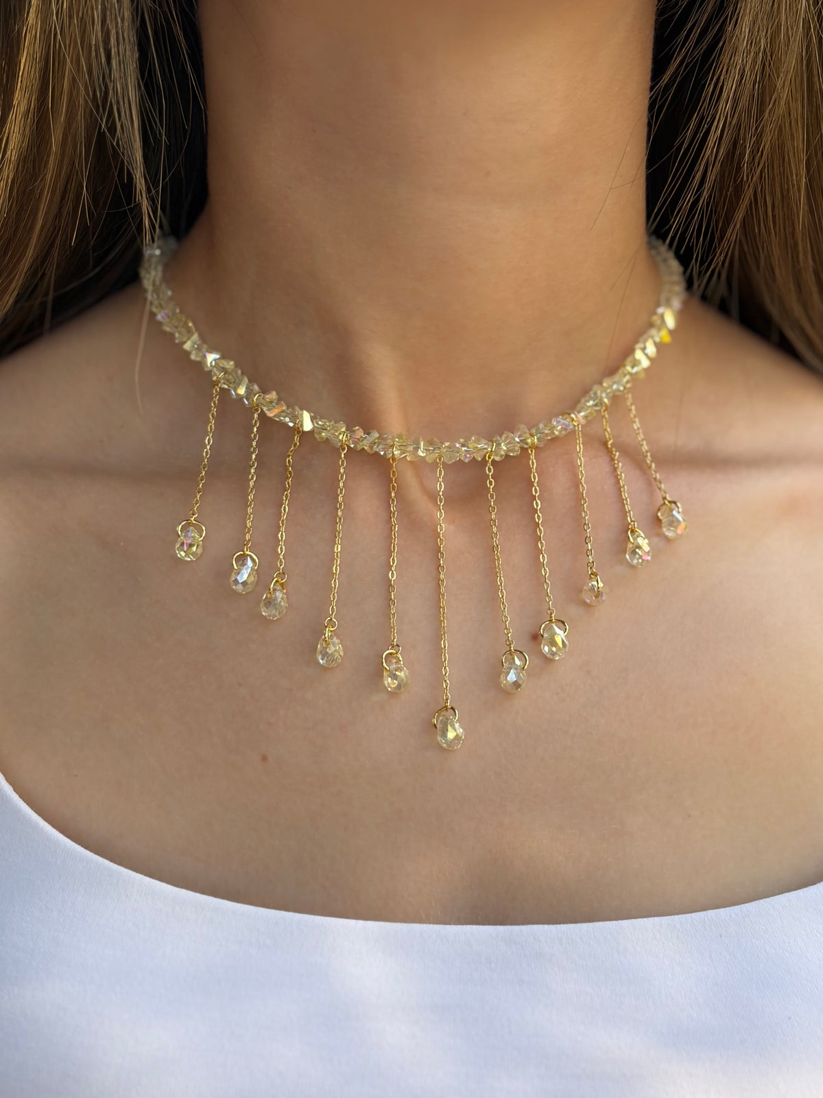 Crystal Drop Necklace, 18K Gold Plated