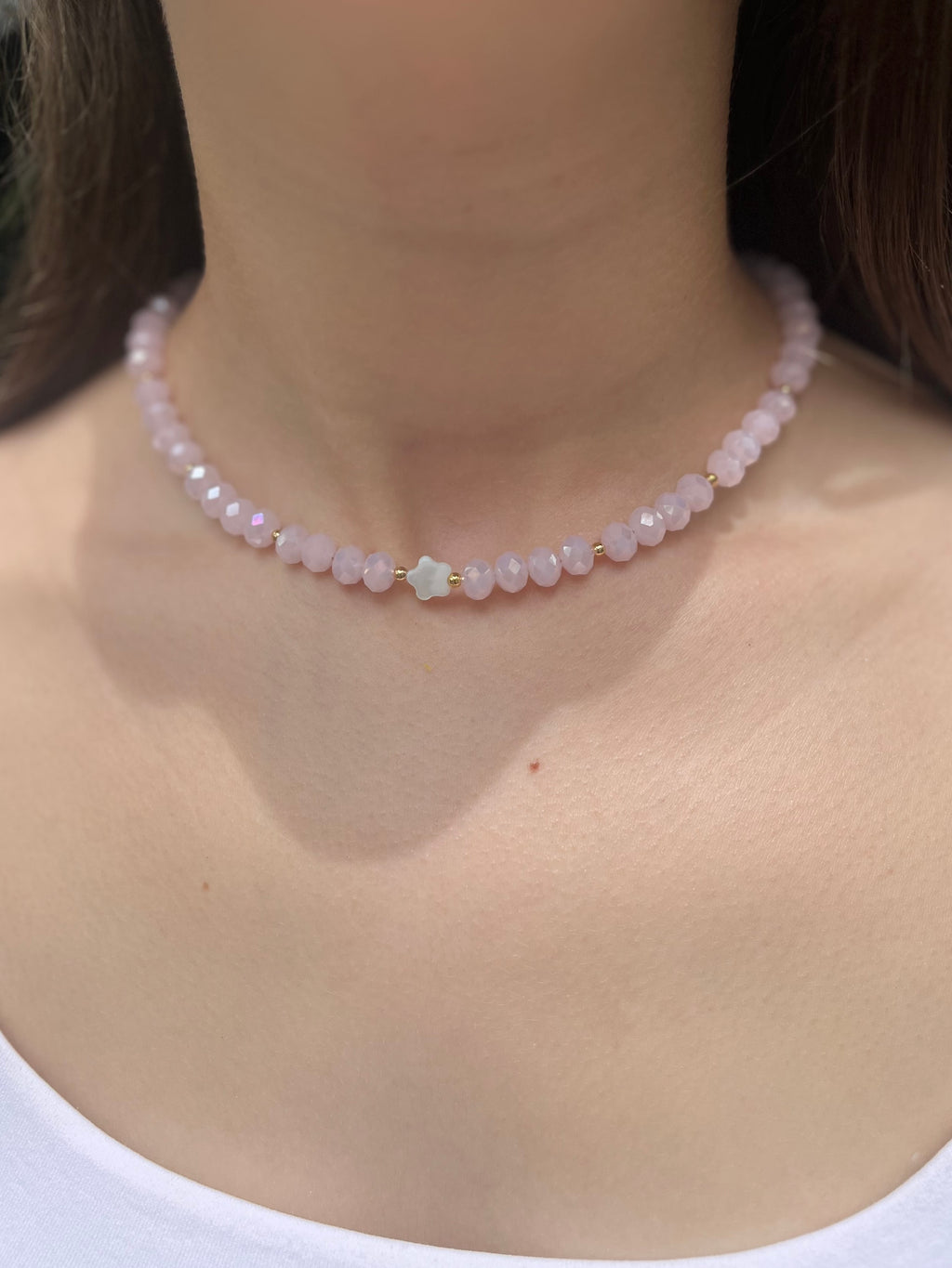 Pink Crystal Choker Necklace – 18K Gold Plated clasp
