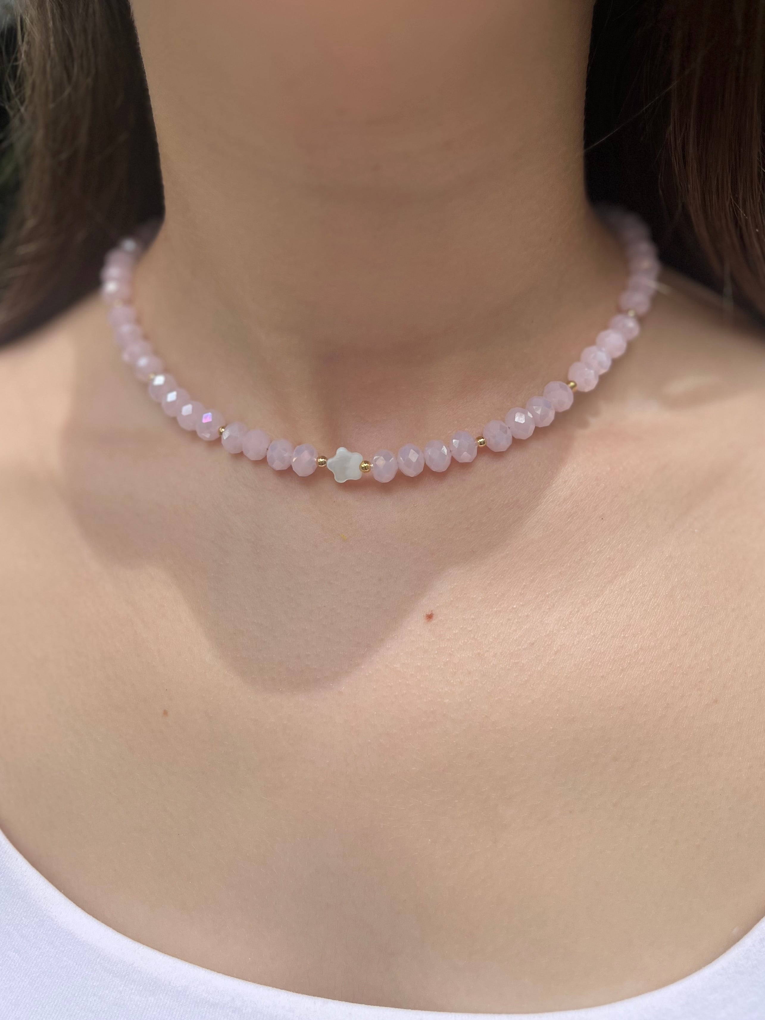 Pink Crystal Choker Necklace – 18K Gold Plated clasp