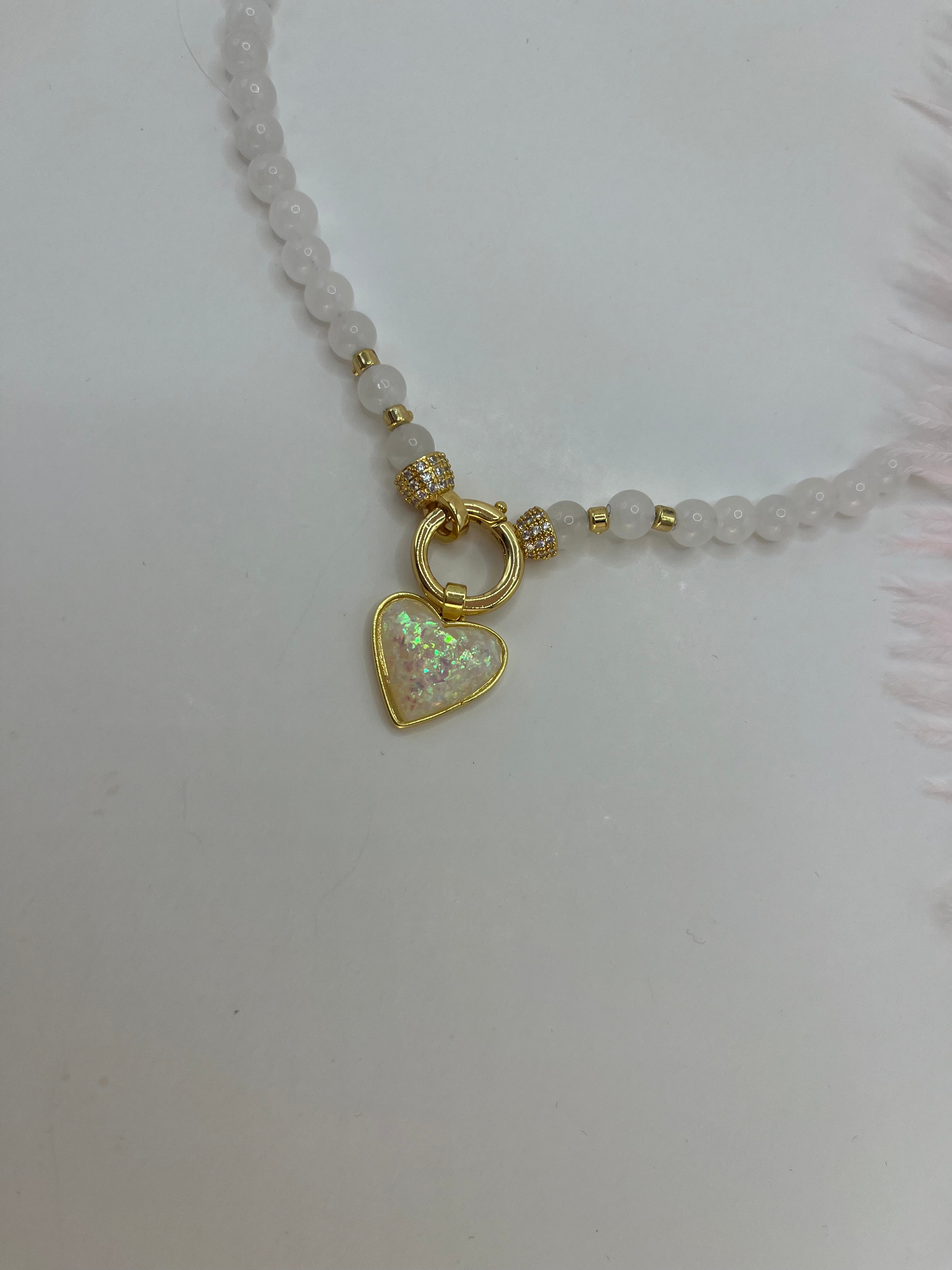 Natural White Jade Necklace with Heart Pendant