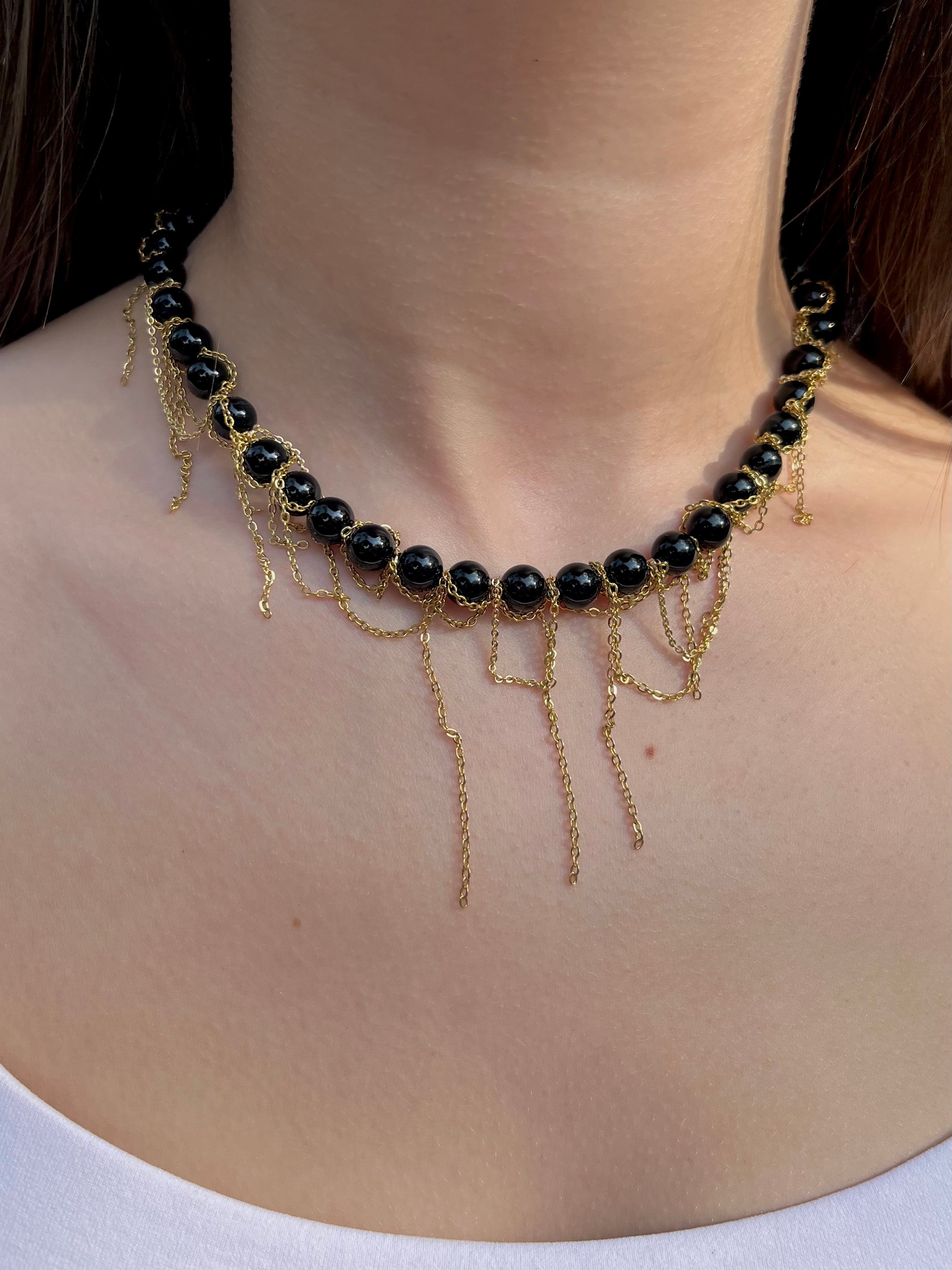 Black Onyx Layered necklace– 18K Gold Plated Chain