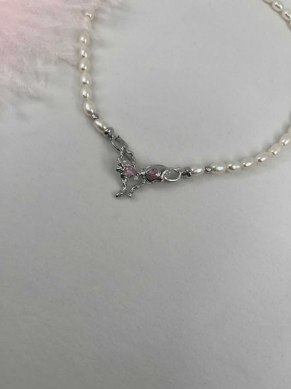 Natural Pearl Necklace with butterfly Clasp