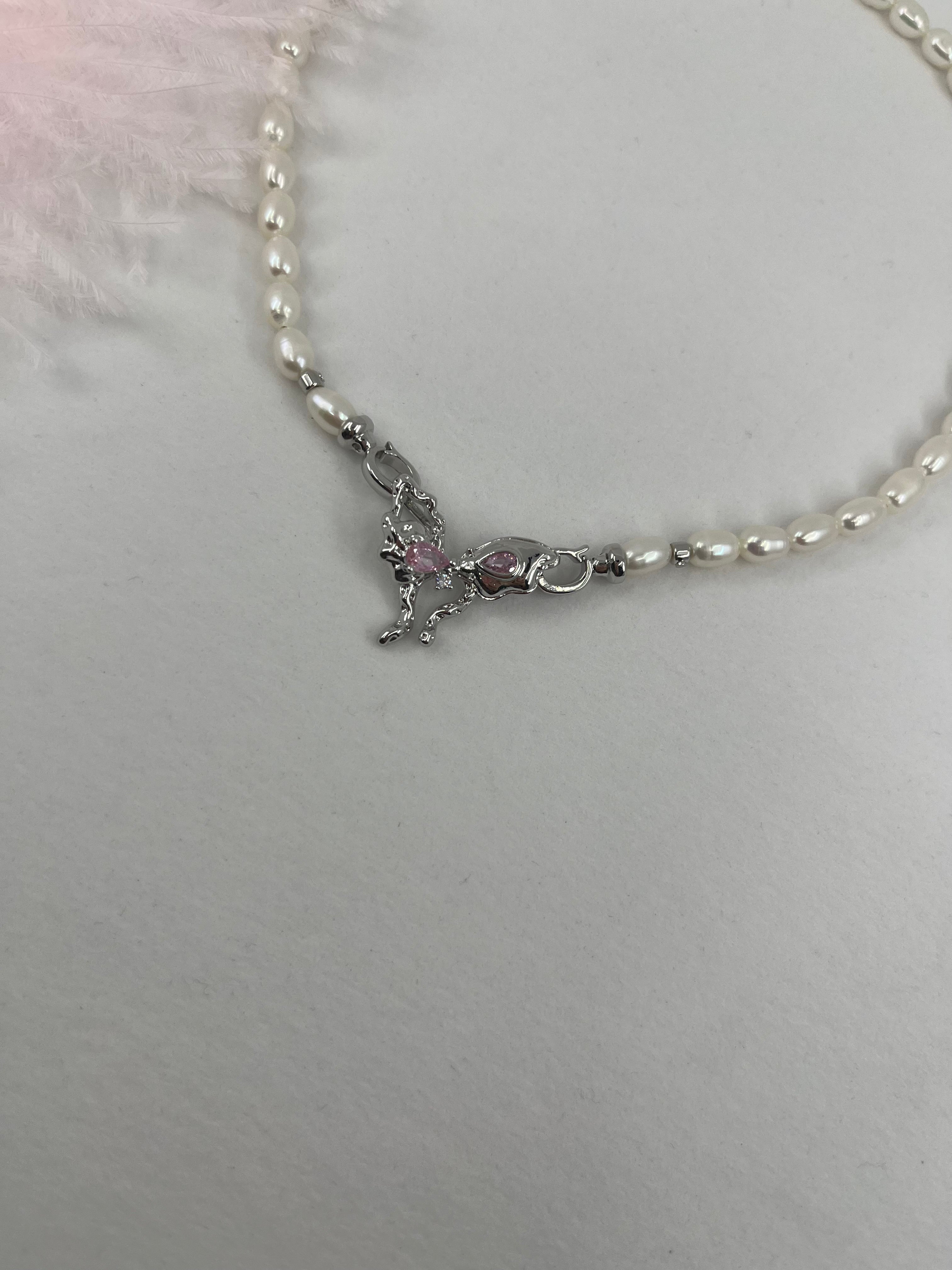 Natural Pearl Necklace with butterfly Clasp