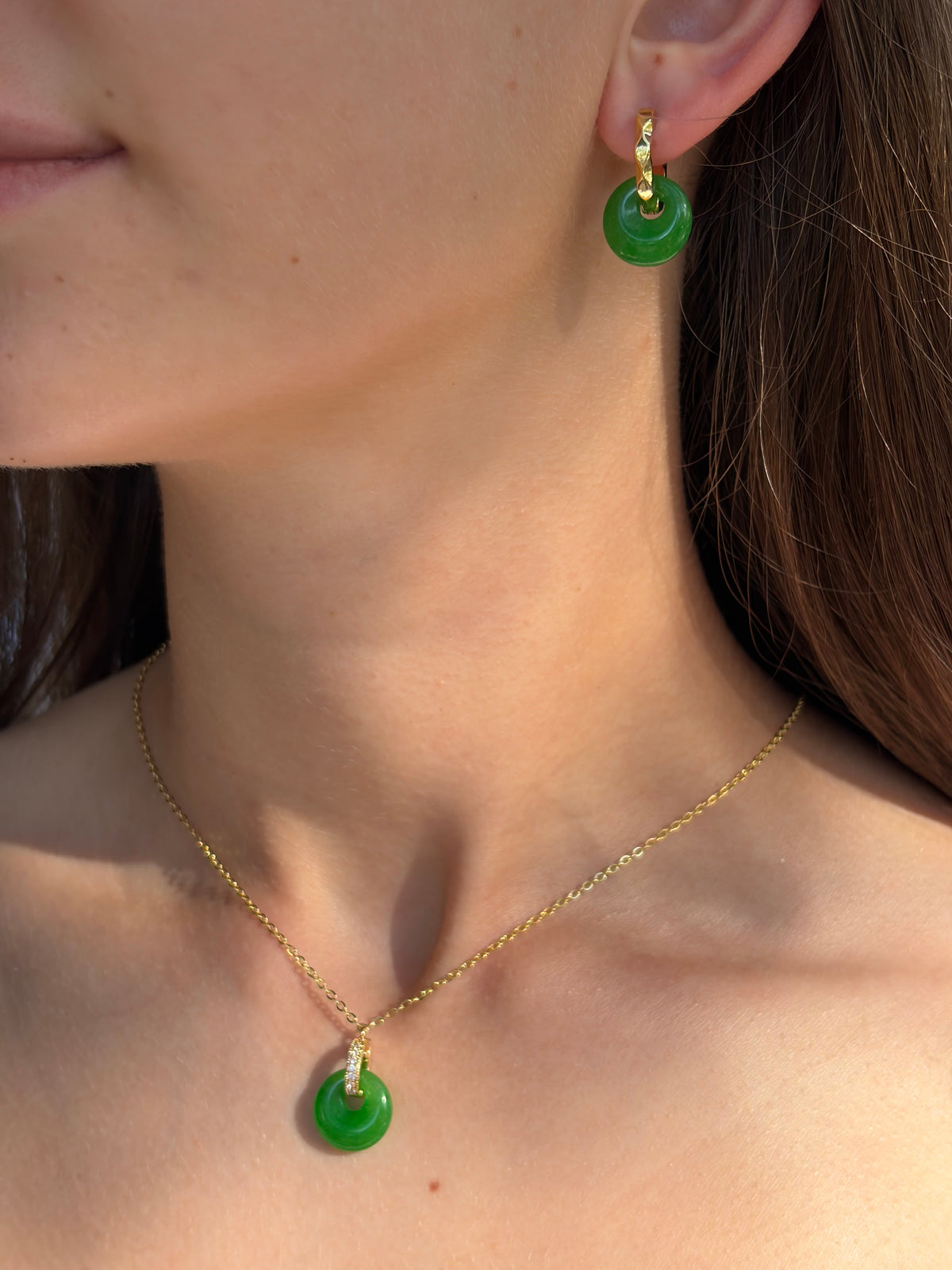 Malaysia Jade Donut Earrings and Necklace