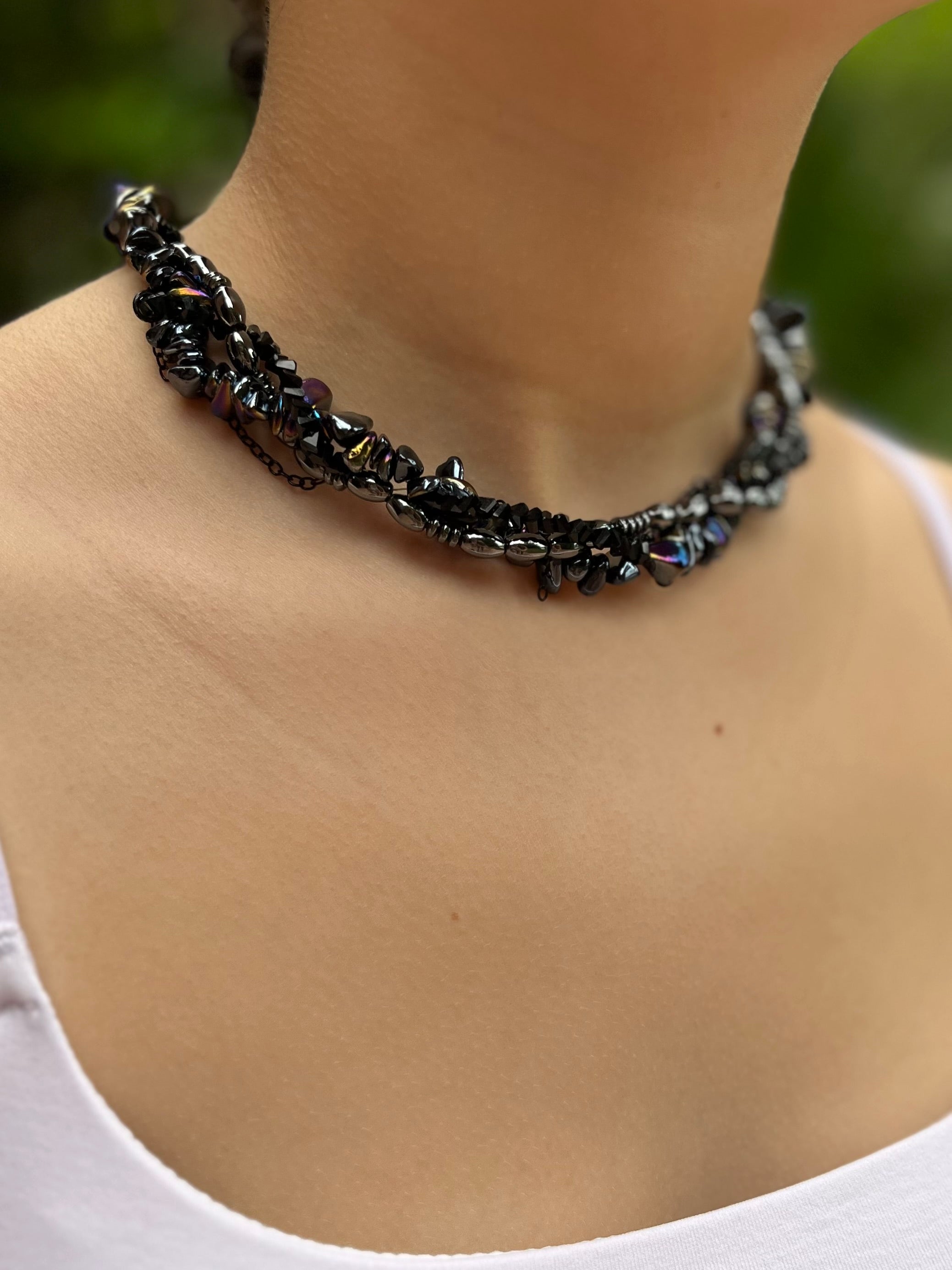 Layered Hematite choker necklace