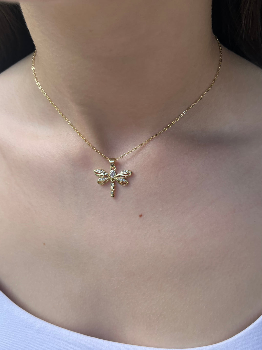 Dragonfly Choker Necklace, Real 18K Gold Plated