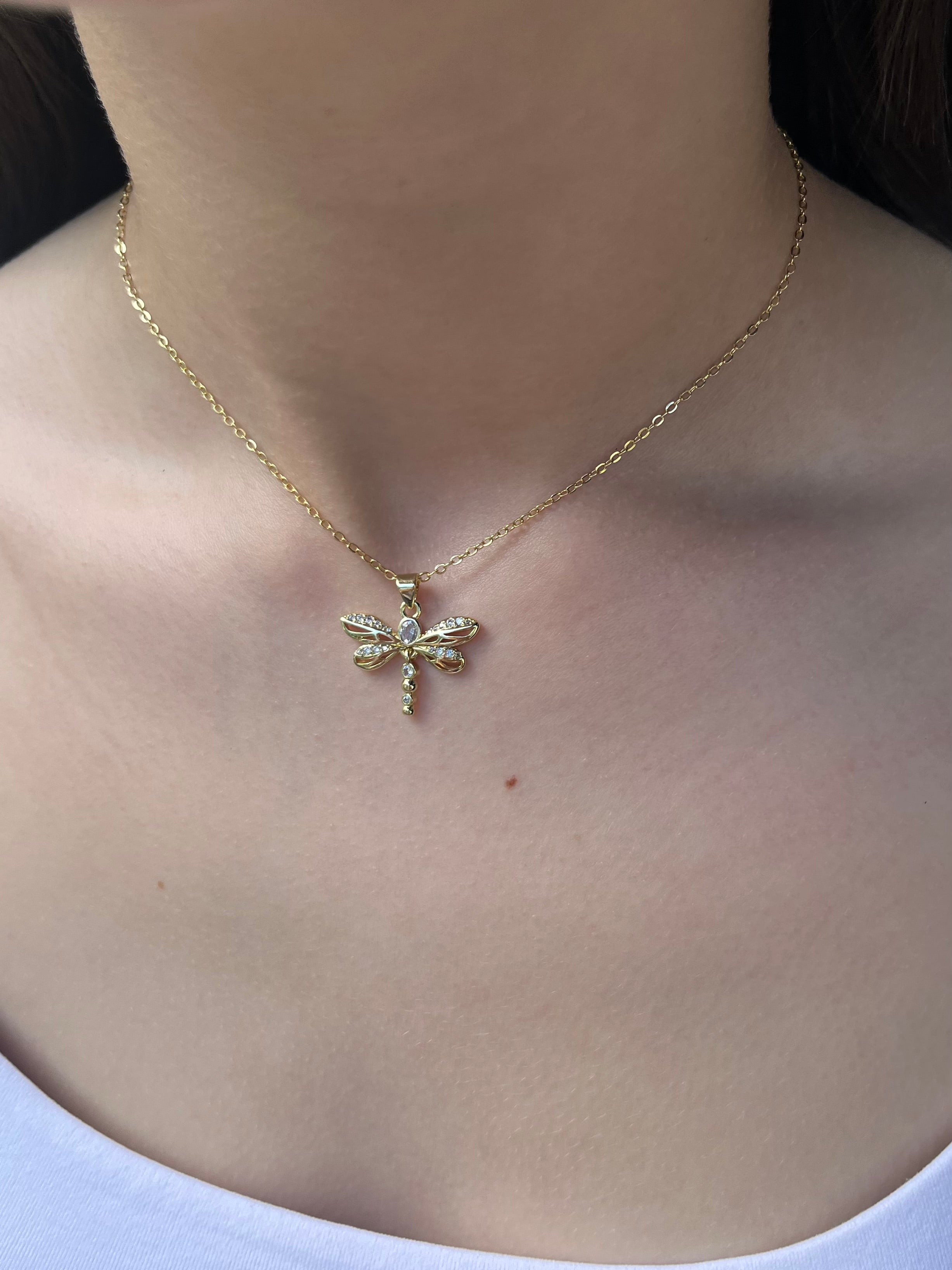 Dragonfly Choker Necklace, Real 18K Gold Plated