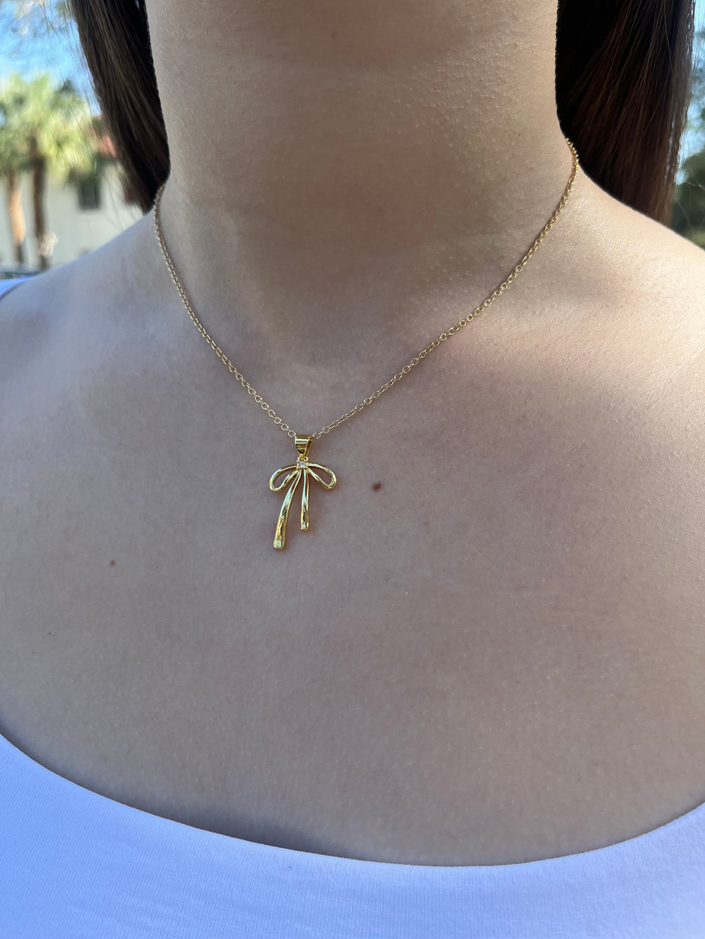 Bow Necklace, Real 18K Gold Plated