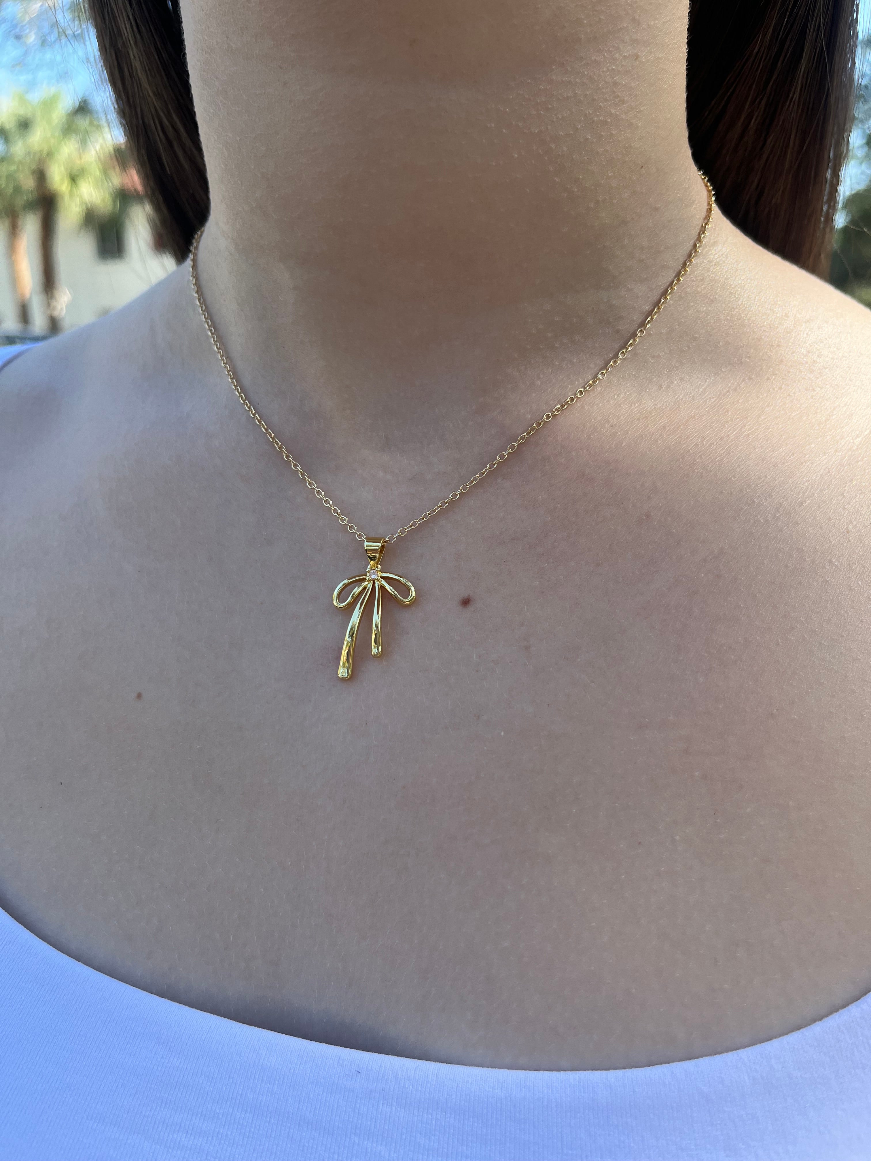 Bow Necklace, Real 18K Gold Plated