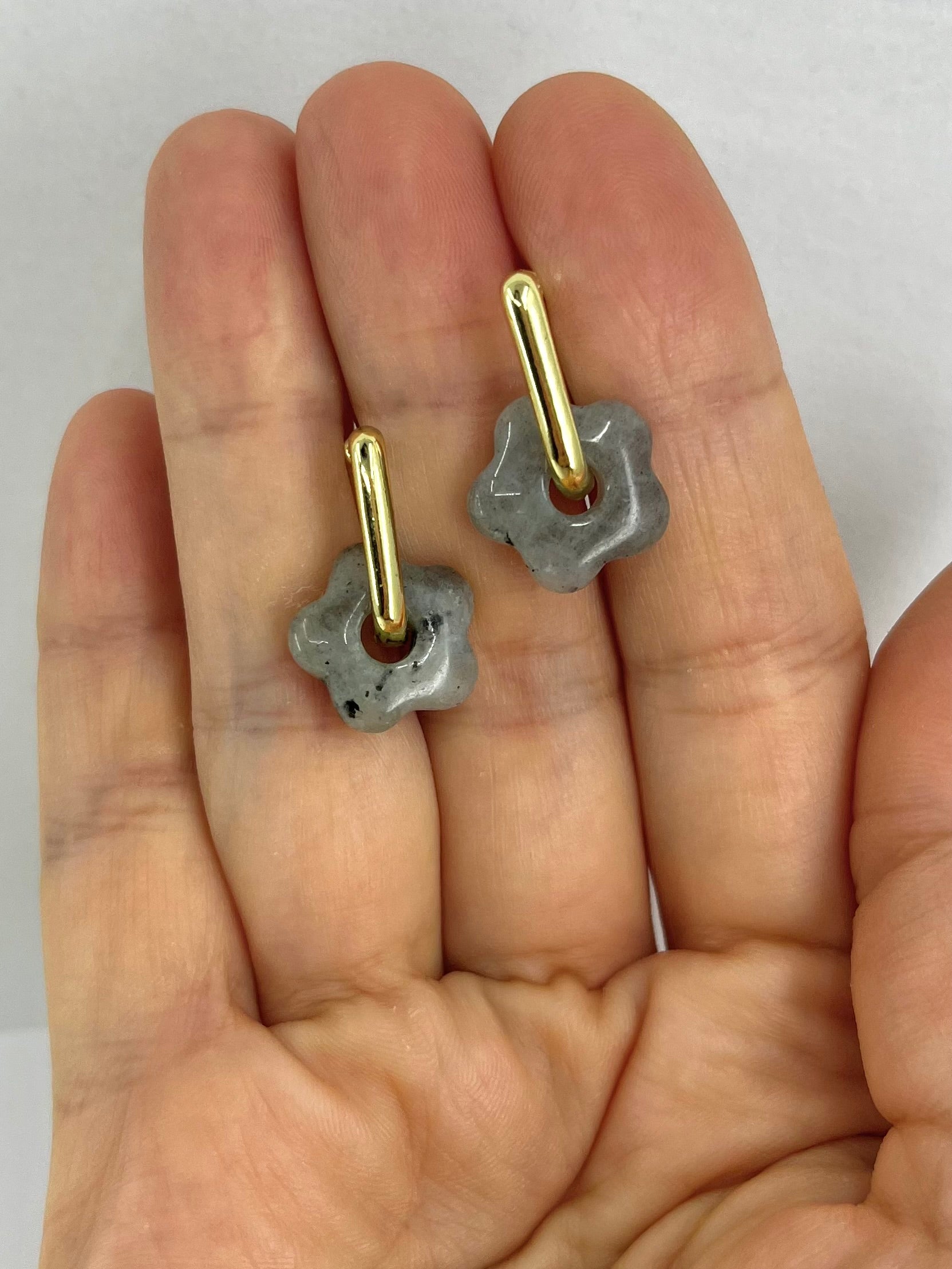 Labradorite flower Earrings,18K Gold Plated