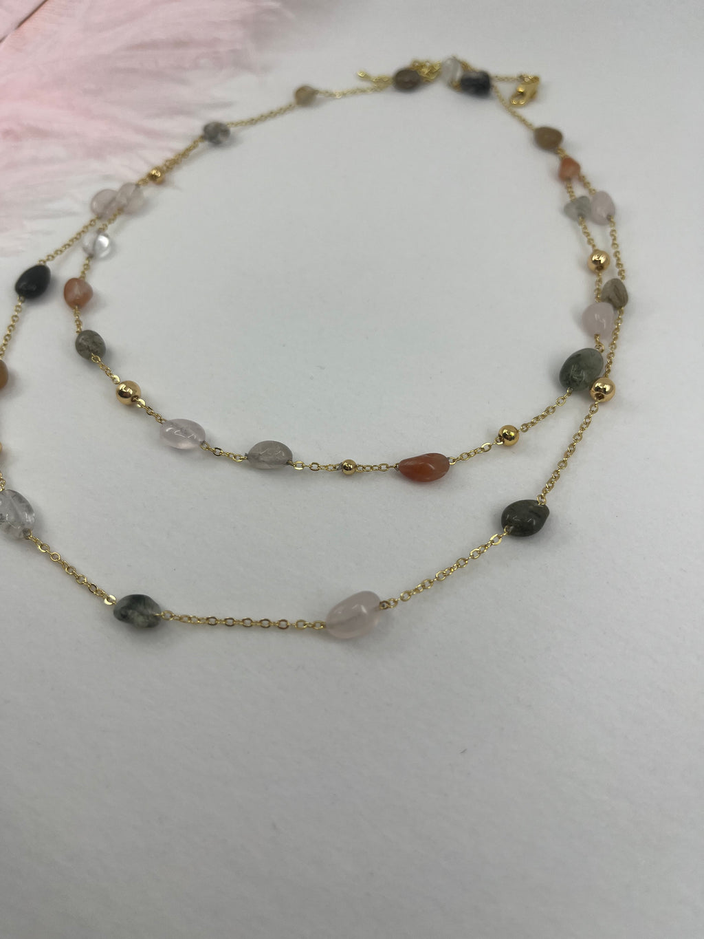 Layered Rutilated Quartz Necklace: 18K Gold Plated Chain